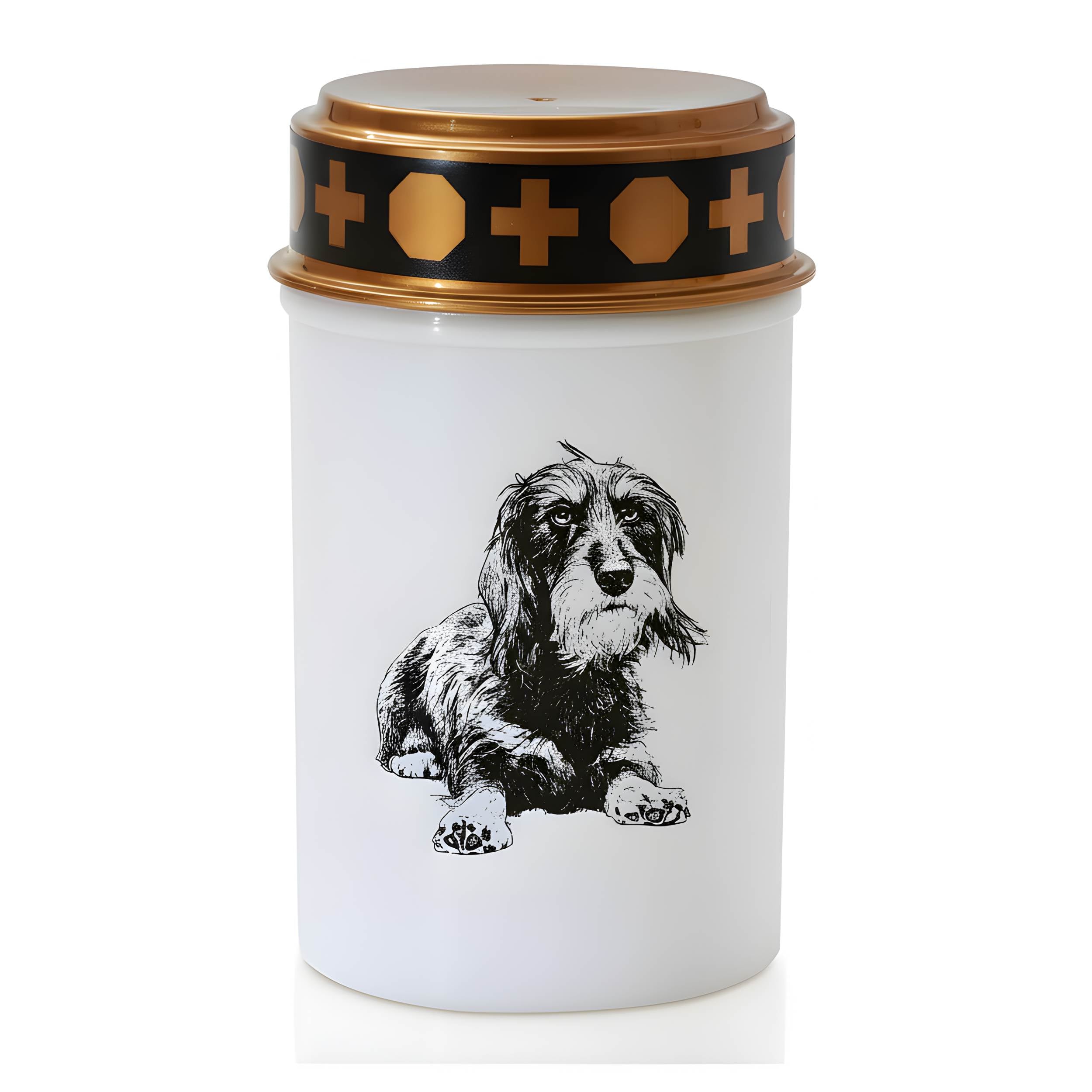 LED Grablicht Hund Grablicht LED mit 2 LR14 Batterien Grabschmuck Hund in Rot oder Weiß, verschiedene Motive zur Auswahl