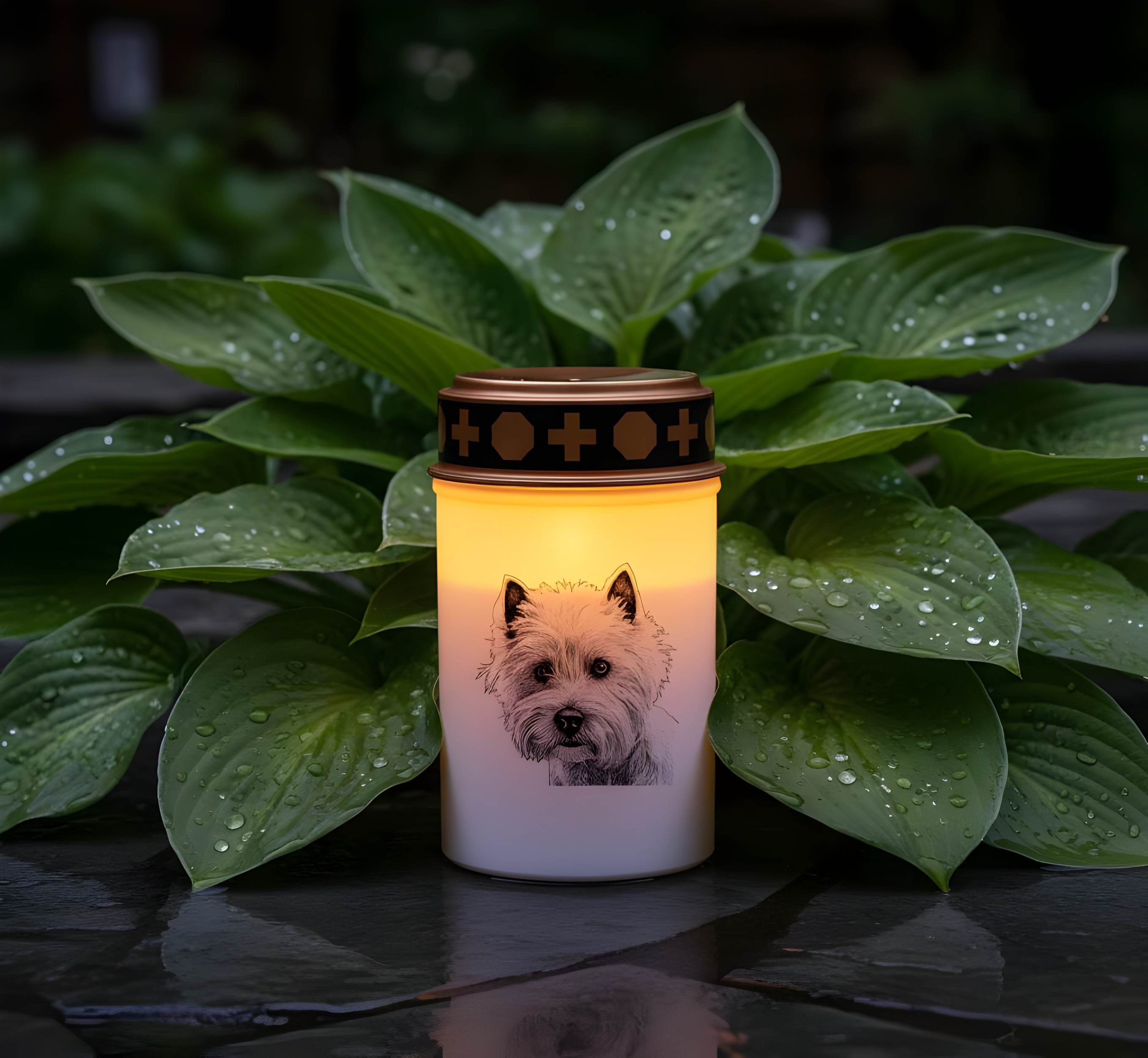 LED Grablicht Hund Grablicht LED mit 2 LR14 Batterien Grabschmuck Hund in Rot oder Weiß, verschiedene Motive zur Auswahl