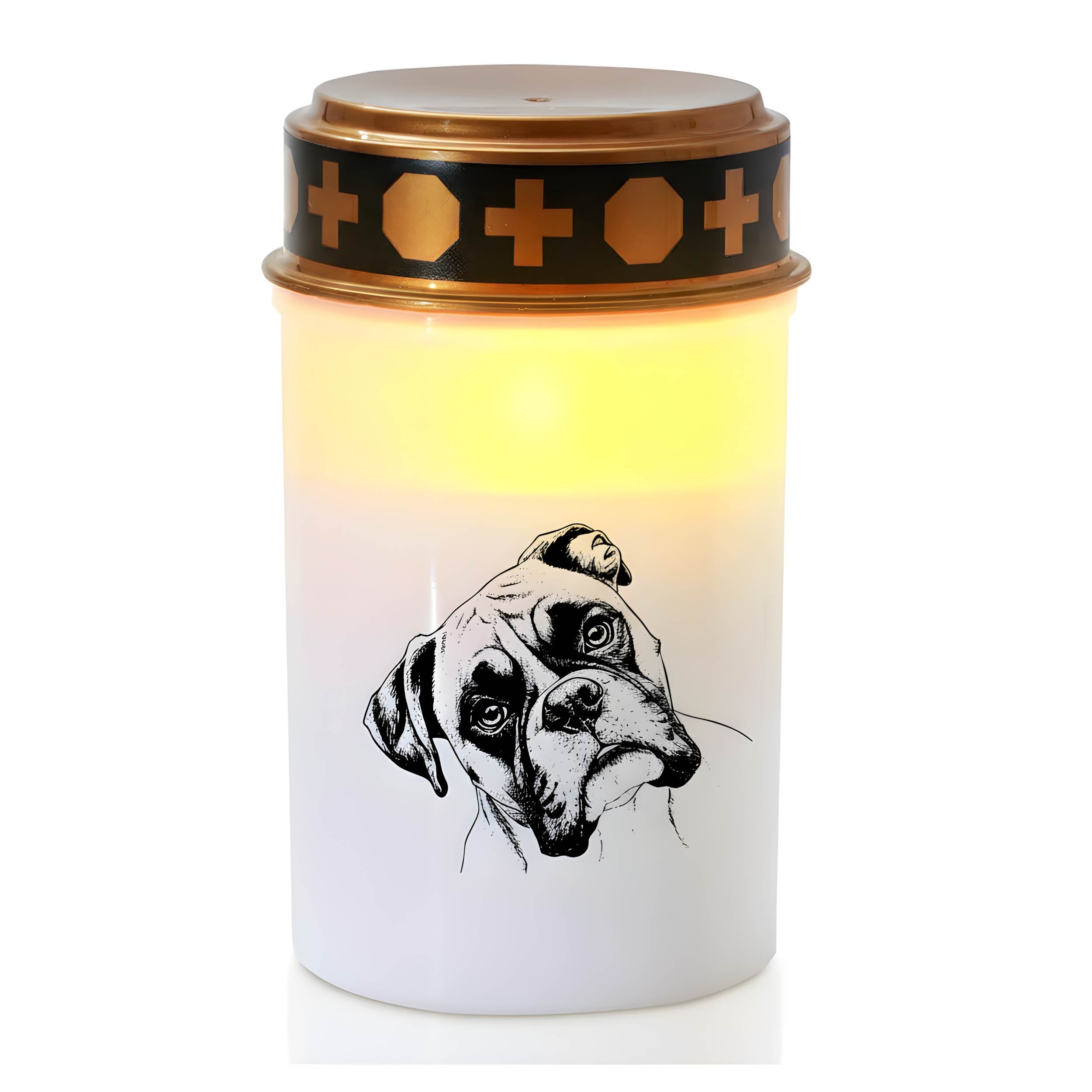 LED Grablicht Hund Grablicht LED mit 2 LR14 Batterien Grabschmuck Hund in Rot oder Weiß, verschiedene Motive zur Auswahl