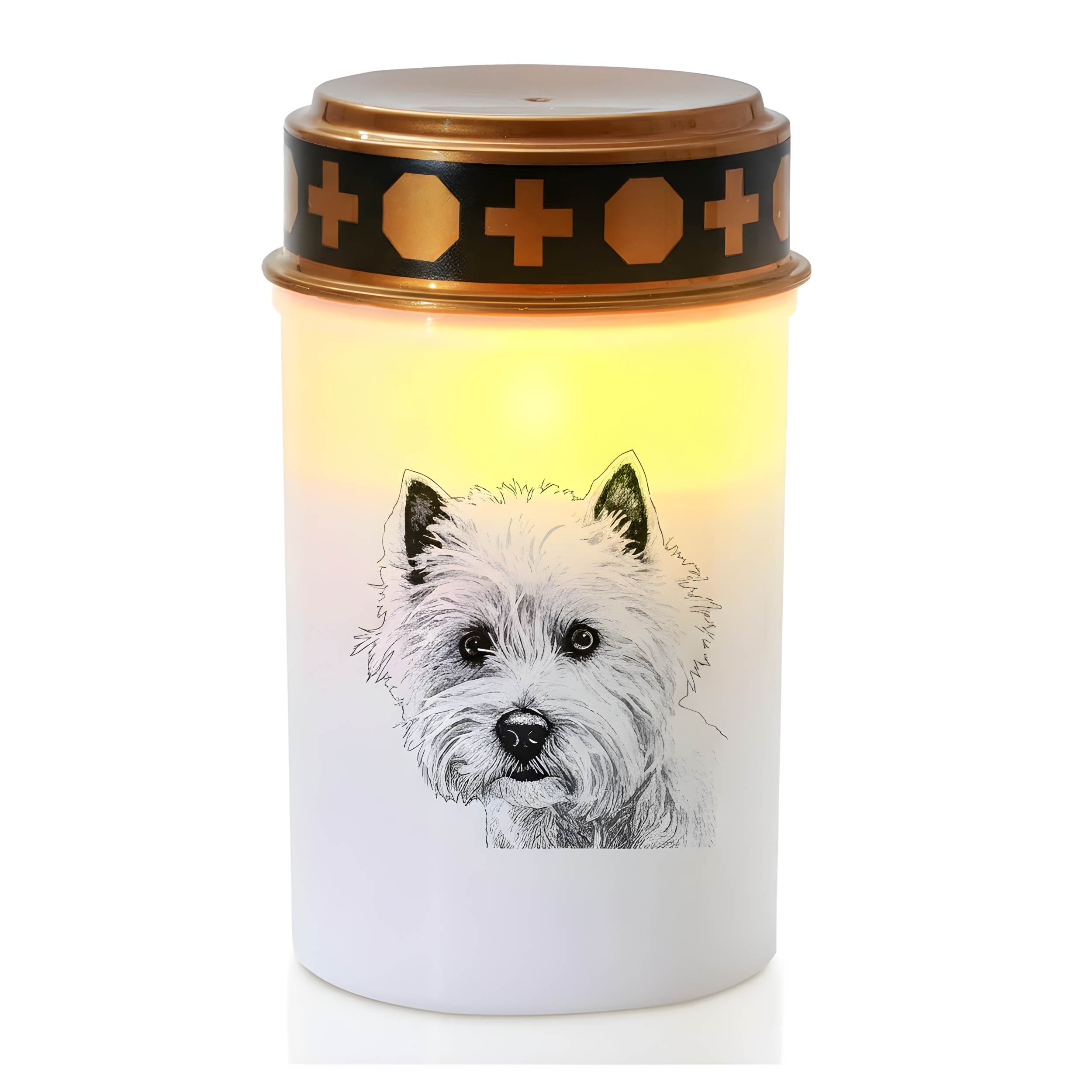 LED Grablicht Hund Grablicht LED mit 2 LR14 Batterien Grabschmuck Hund in Rot oder Weiß, verschiedene Motive zur Auswahl