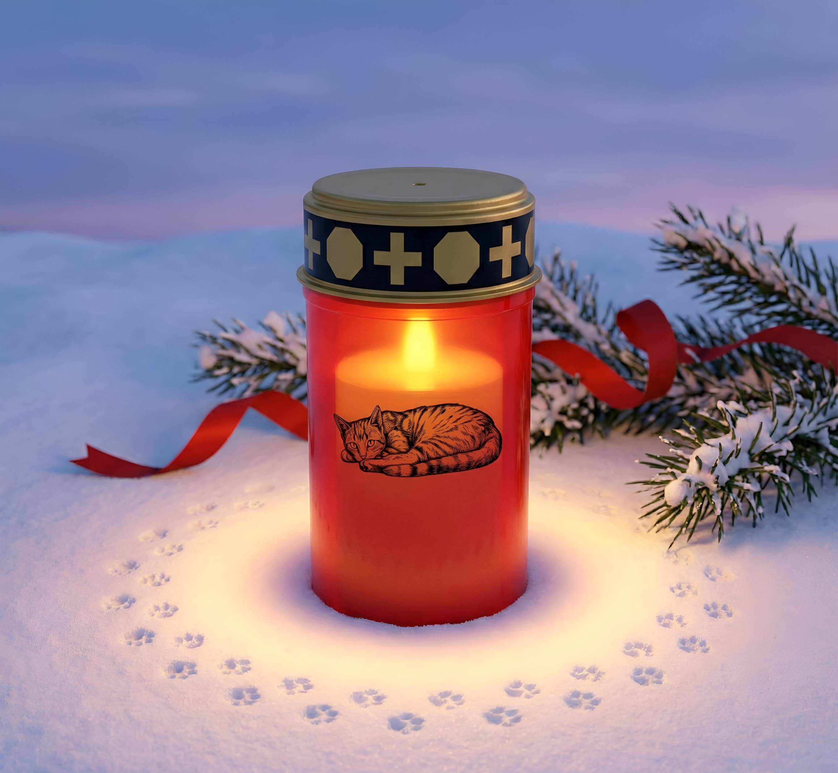 LED Grablicht Katze Grablicht LED Grabschmuck Katze in Rot oder Weiß mit verschiedenen Katzenmotiven und 2 Batterien für Tiergrab und Gedenkplatz