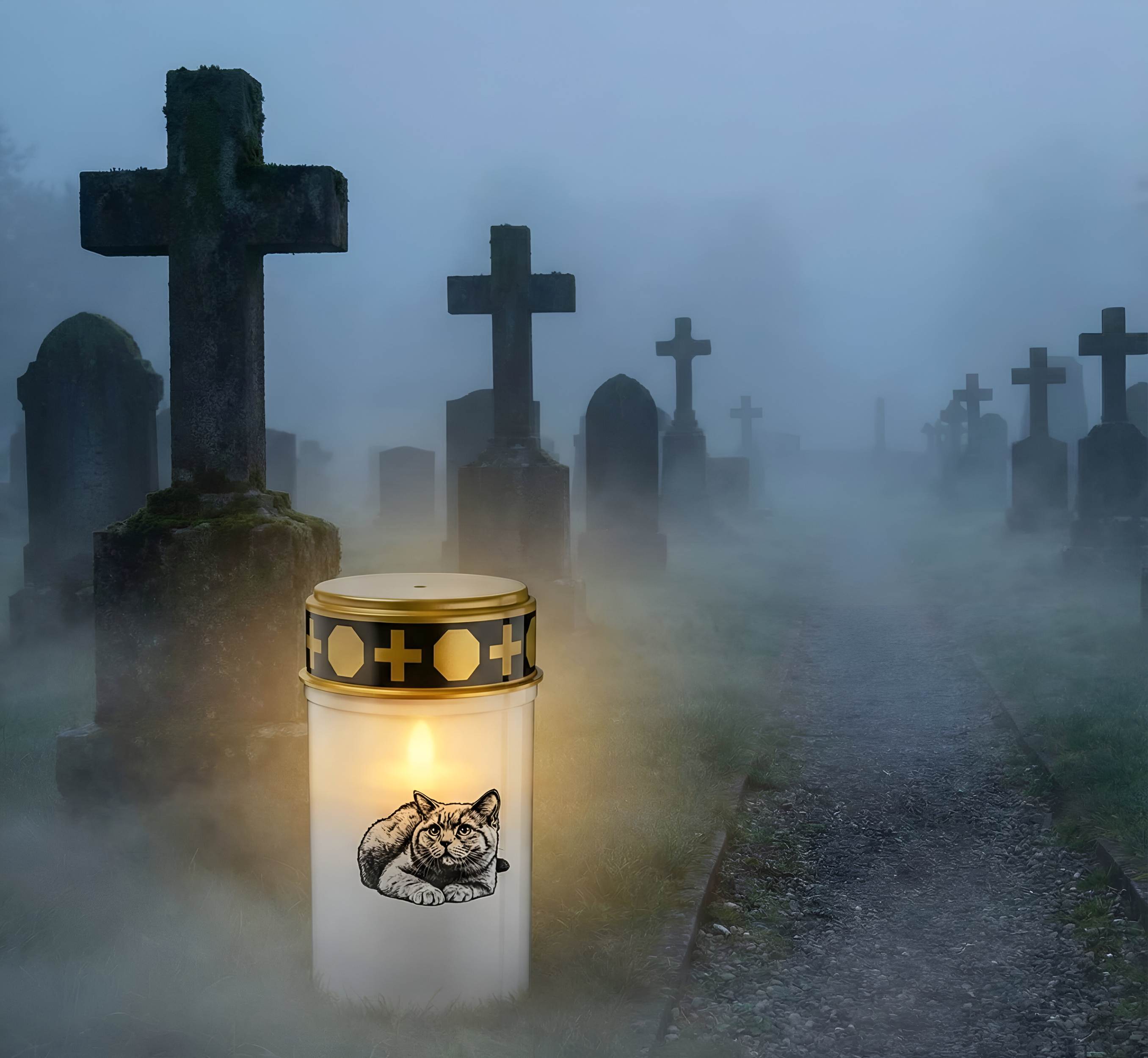 LED Grablicht Katze Grablicht LED Grabschmuck Katze in Rot oder Weiß mit verschiedenen Katzenmotiven und 2 Batterien für Tiergrab und Gedenkplatz