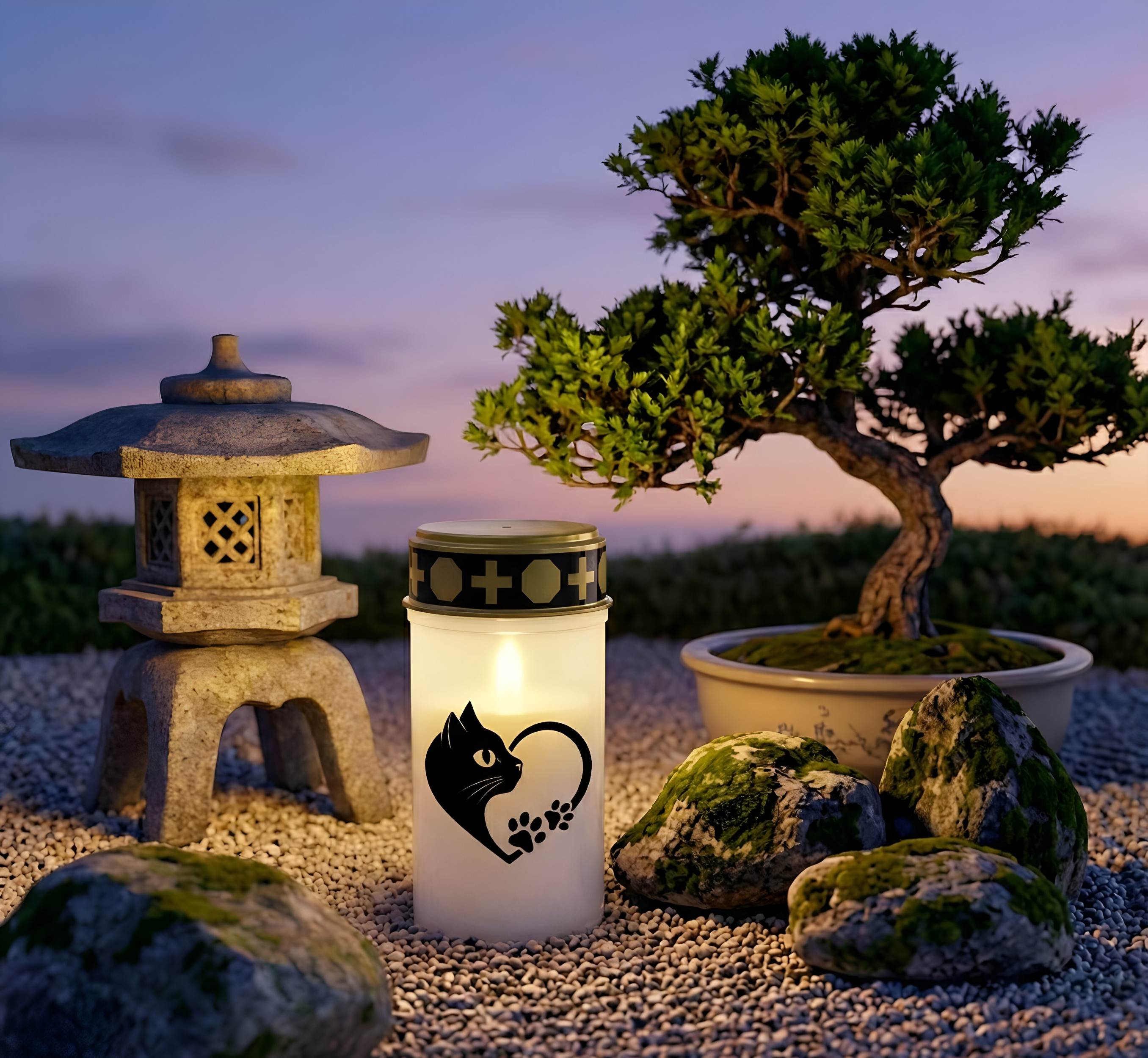 LED Grablicht Katze Grablicht LED Grabschmuck Katze in Rot oder Weiß mit verschiedenen Katzenmotiven und 2 Batterien für Tiergrab und Gedenkplatz