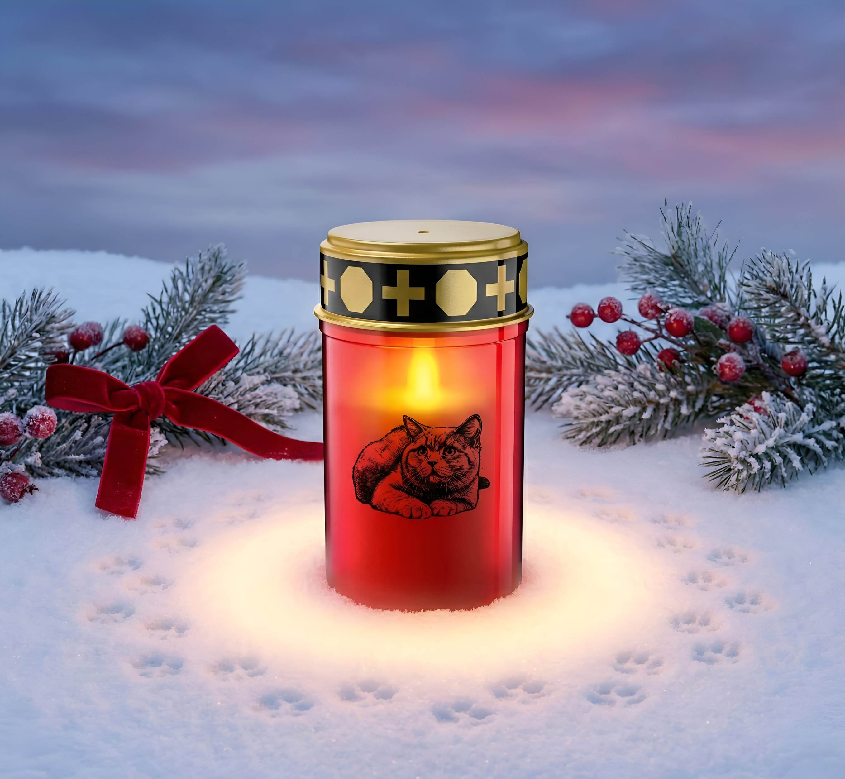 LED Grablicht Katze Grablicht LED Grabschmuck Katze in Rot oder Weiß mit verschiedenen Katzenmotiven und 2 Batterien für Tiergrab und Gedenkplatz