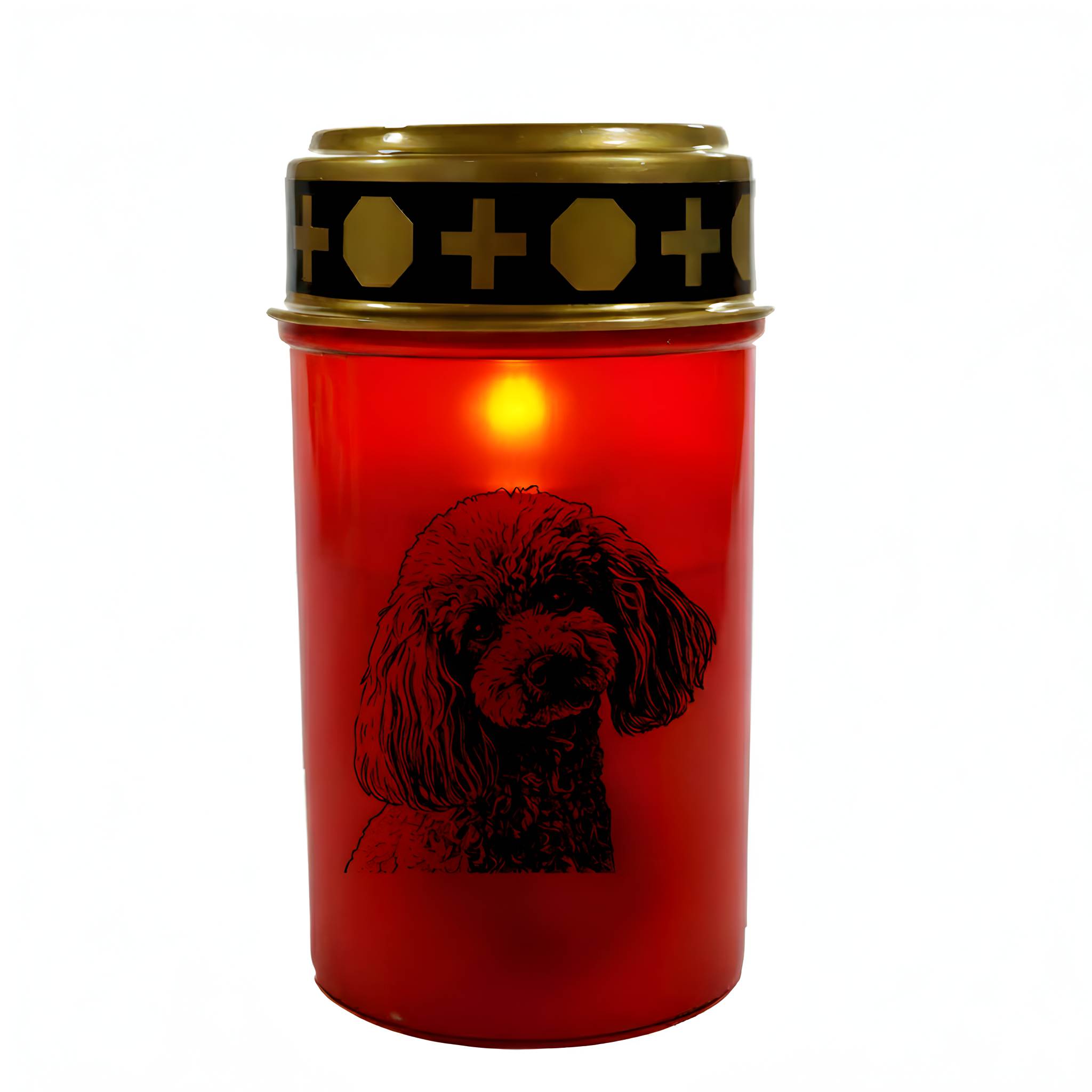 LED Grablicht Hund Grablicht LED mit 2 LR14 Batterien Grabschmuck Hund in Rot oder Weiß, verschiedene Motive zur Auswahl