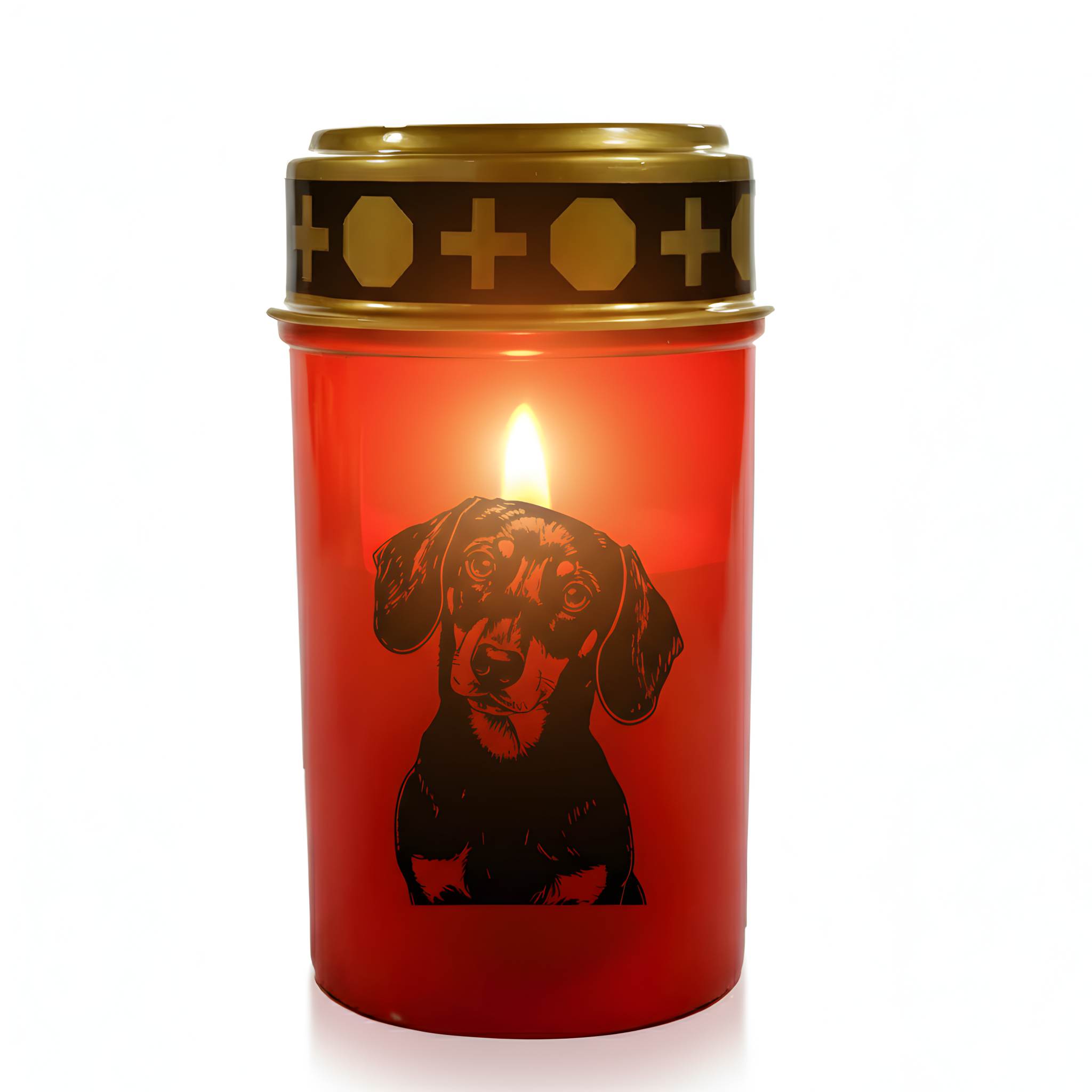 LED Grablicht Hund Grablicht LED mit 2 LR14 Batterien Grabschmuck Hund in Rot oder Weiß, verschiedene Motive zur Auswahl