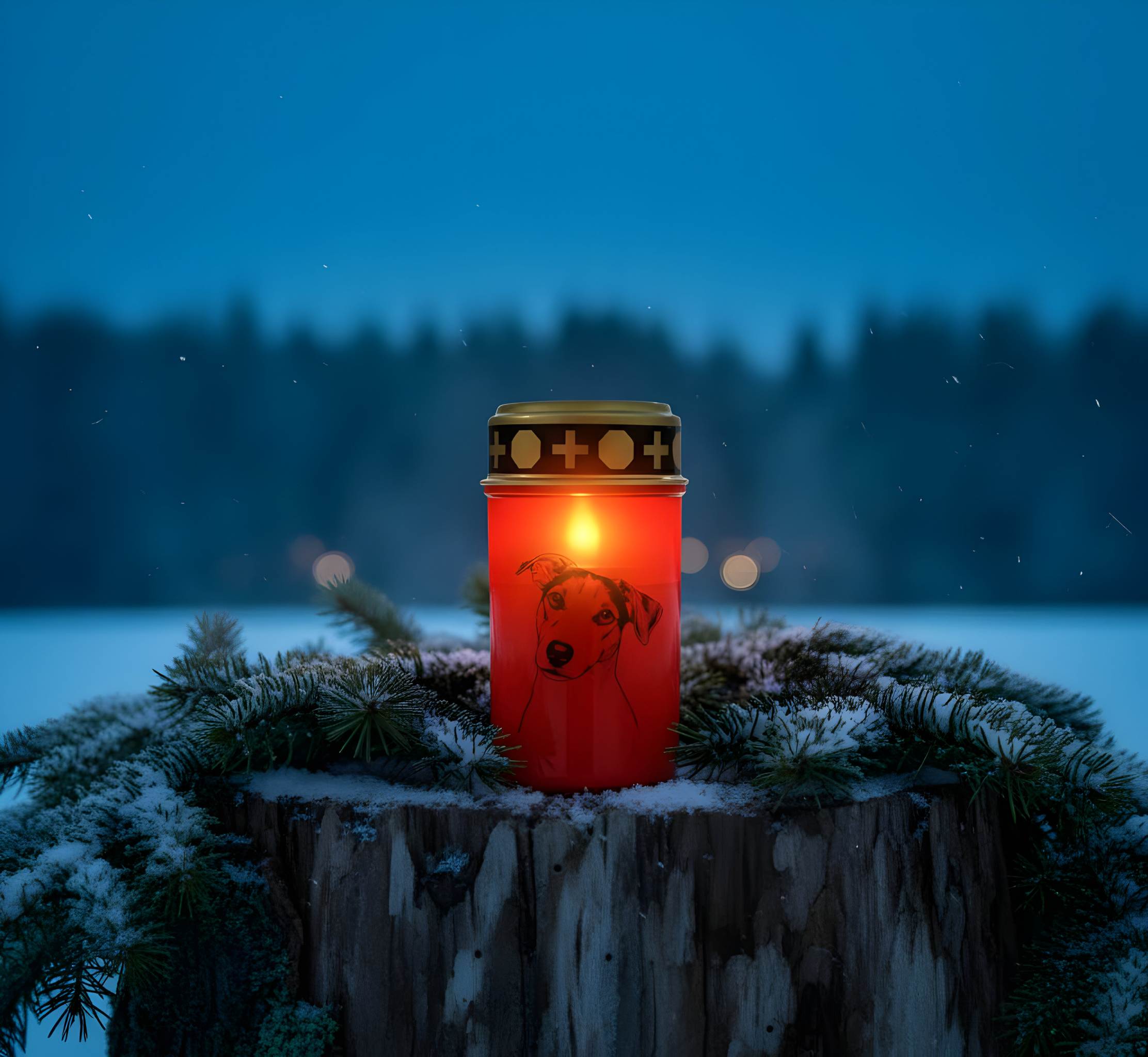LED Grablicht Hund Grablicht LED mit 2 LR14 Batterien Grabschmuck Hund in Rot oder Weiß, verschiedene Motive zur Auswahl