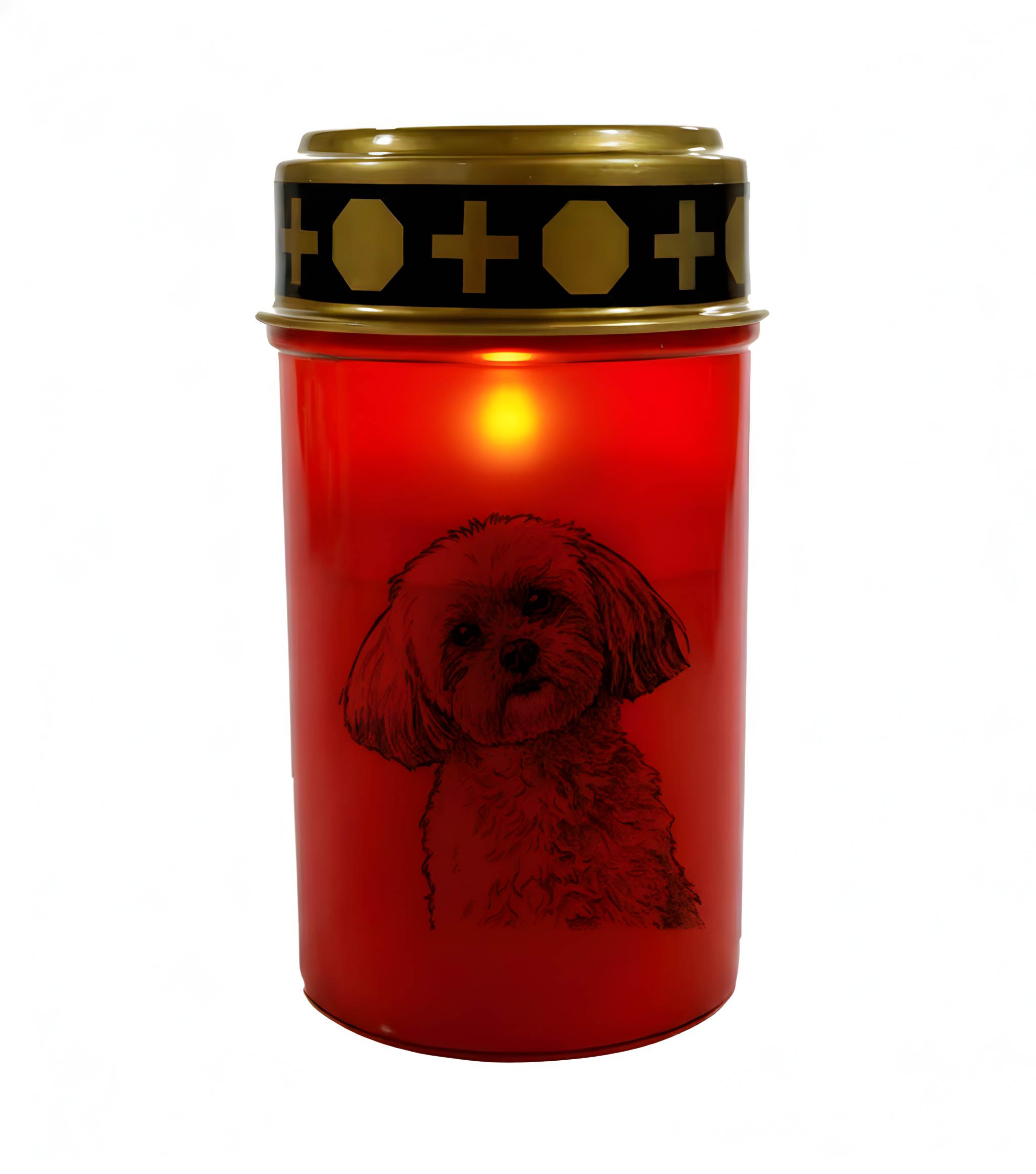 LED Grablicht Hund Grablicht LED mit 2 LR14 Batterien Grabschmuck Hund in Rot oder Weiß, verschiedene Motive zur Auswahl
