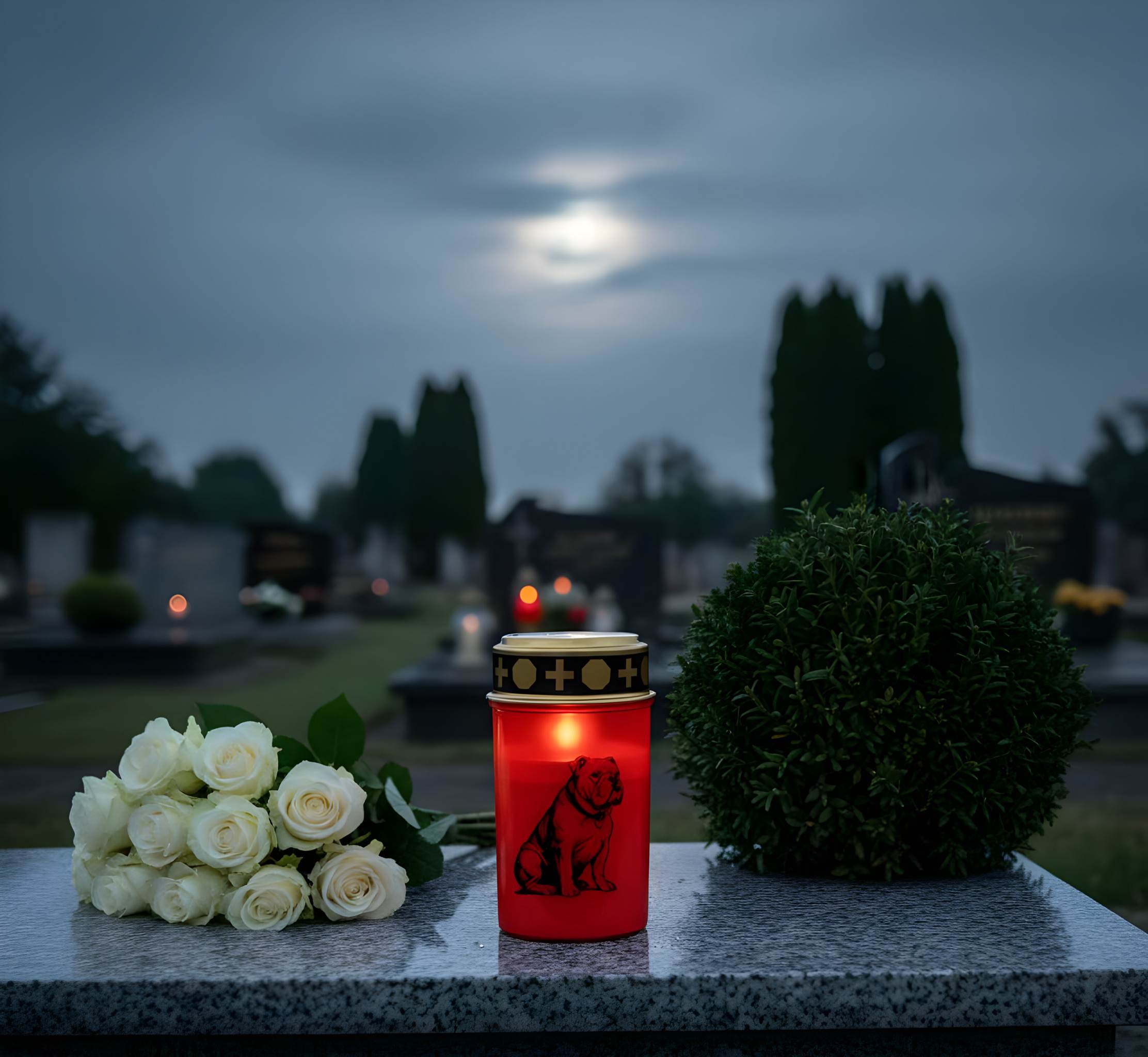 LED Grablicht Hund Grablicht LED mit 2 LR14 Batterien Grabschmuck Hund in Rot oder Weiß, verschiedene Motive zur Auswahl