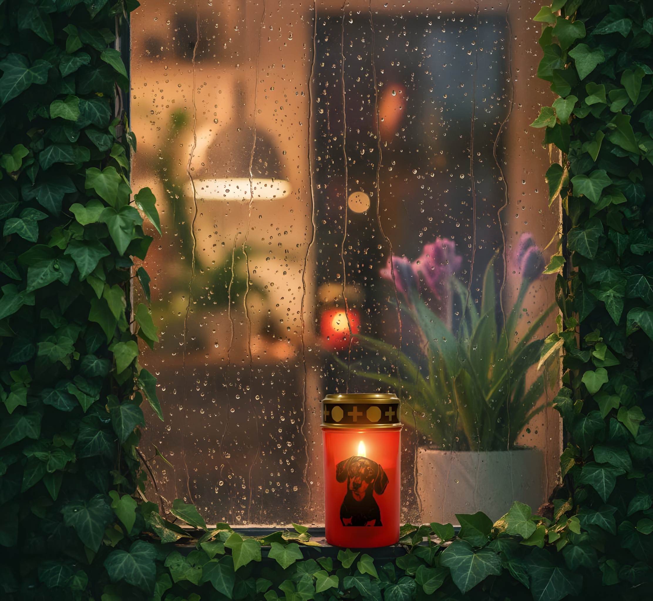 LED Grablicht Hund Grablicht LED mit 2 LR14 Batterien Grabschmuck Hund in Rot oder Weiß, verschiedene Motive zur Auswahl