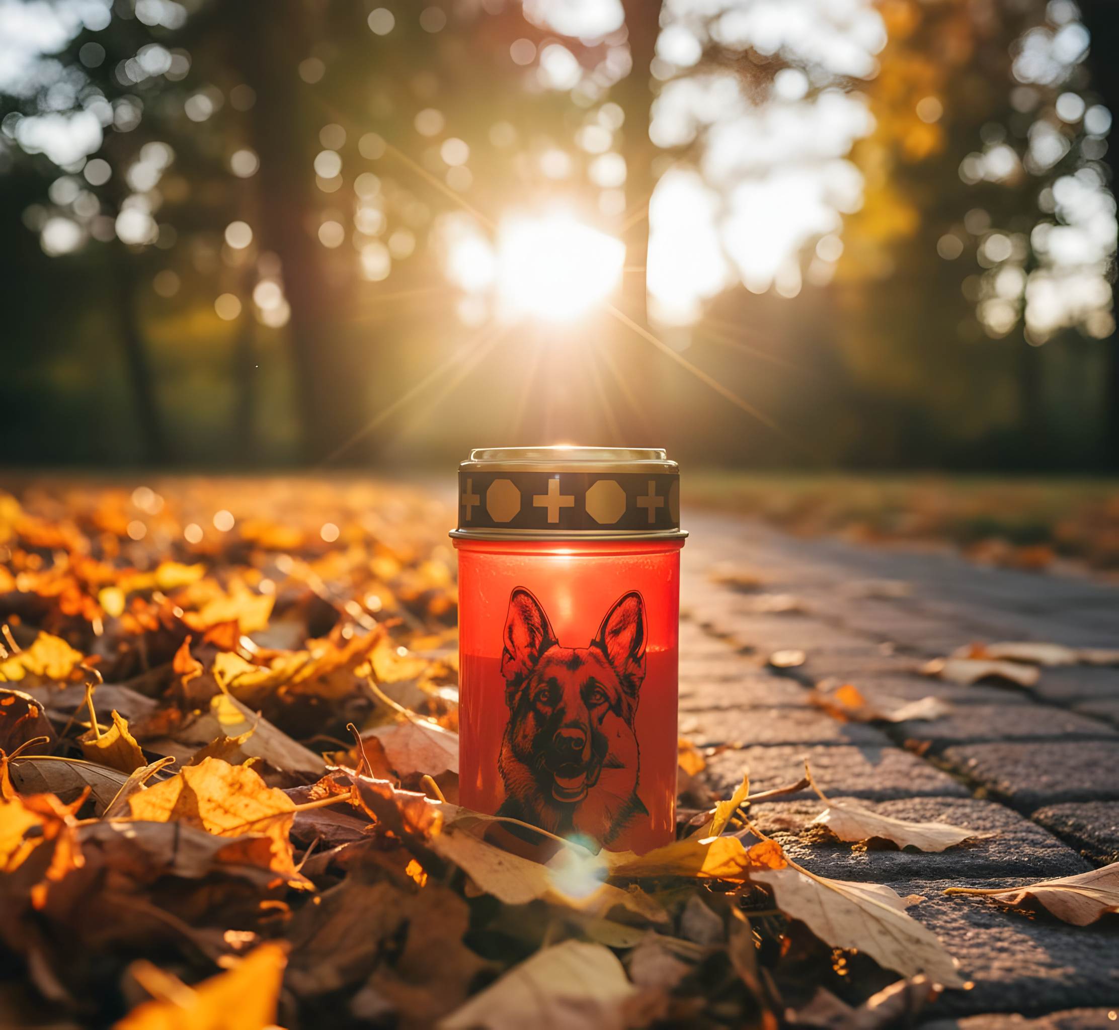 LED Grablicht Hund Grablicht LED mit 2 LR14 Batterien Grabschmuck Hund in Rot oder Weiß, verschiedene Motive zur Auswahl