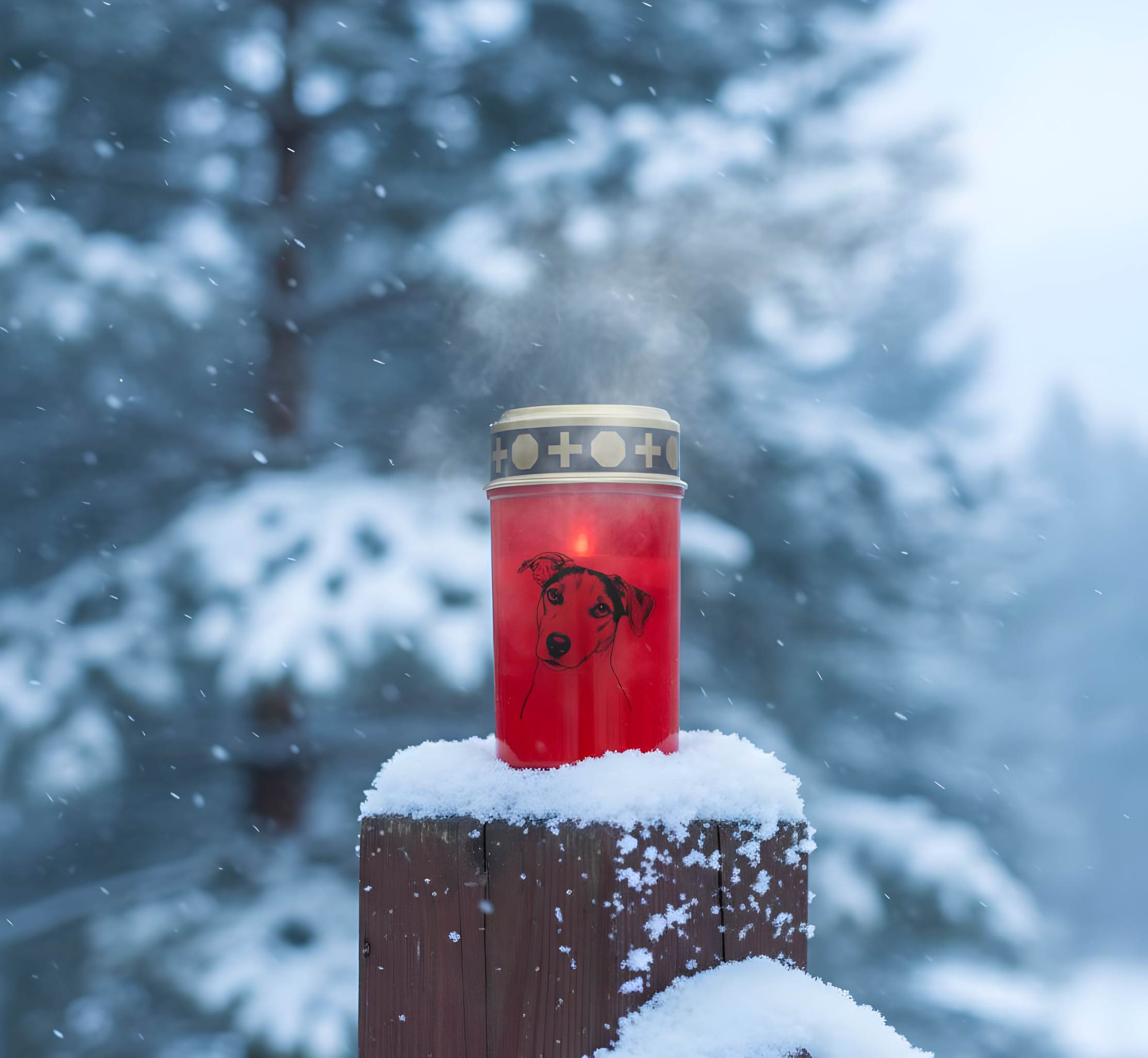 LED Grablicht Hund Grablicht LED mit 2 LR14 Batterien Grabschmuck Hund in Rot oder Weiß, verschiedene Motive zur Auswahl