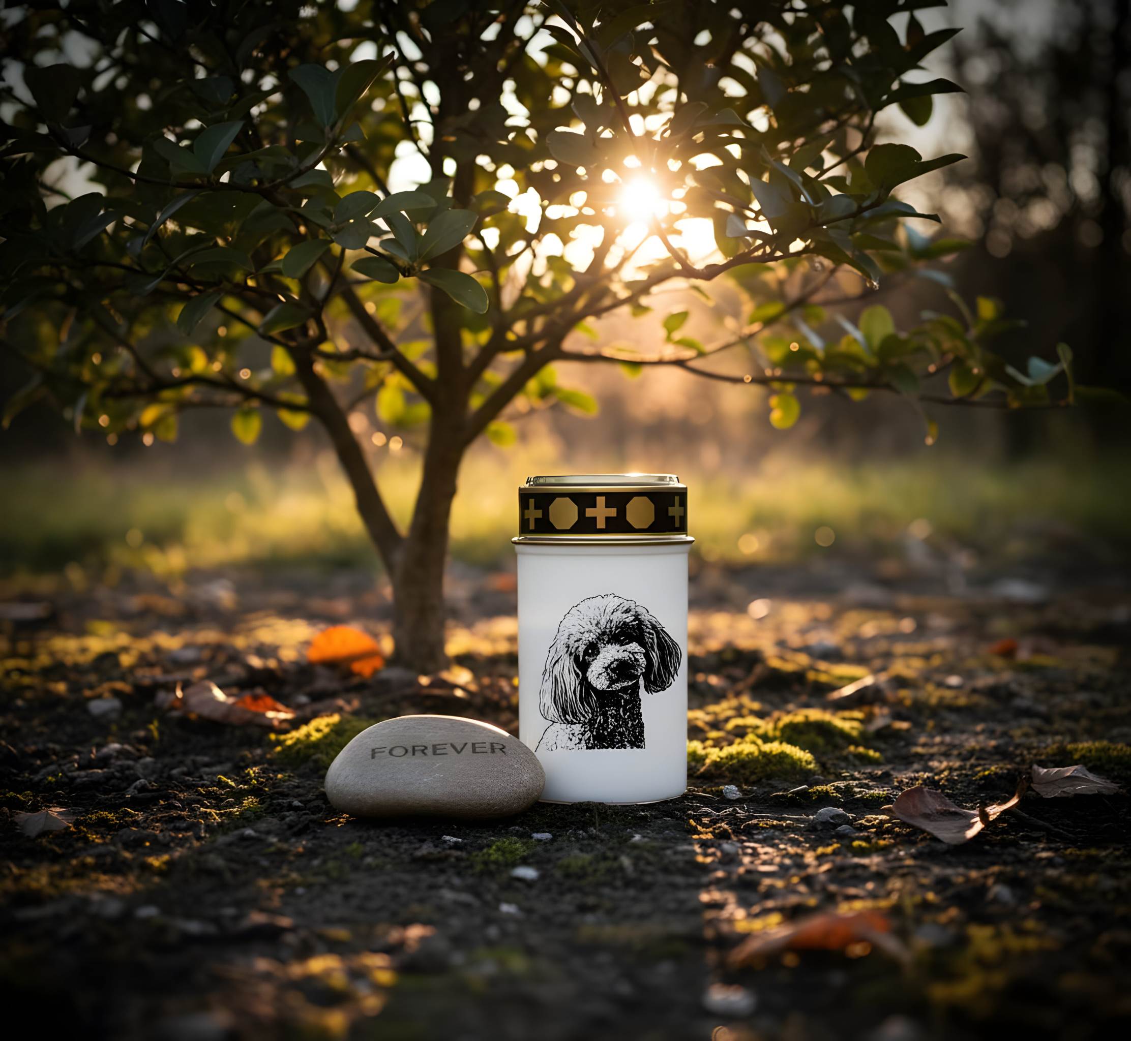 LED Grablicht Hund Grablicht LED mit 2 LR14 Batterien Grabschmuck Hund in Rot oder Weiß, verschiedene Motive zur Auswahl