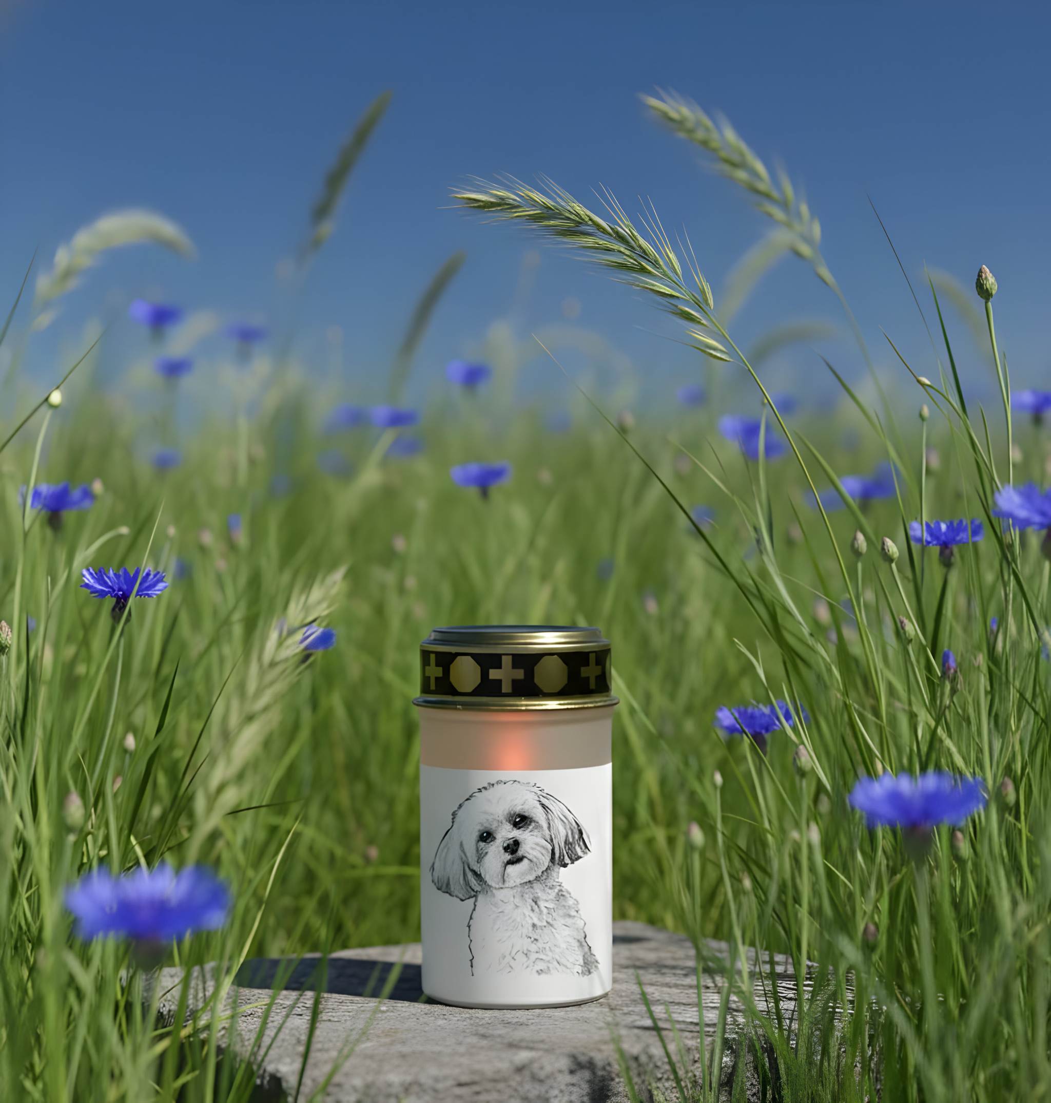 LED Grablicht Hund Grablicht LED mit 2 LR14 Batterien Grabschmuck Hund in Rot oder Weiß, verschiedene Motive zur Auswahl