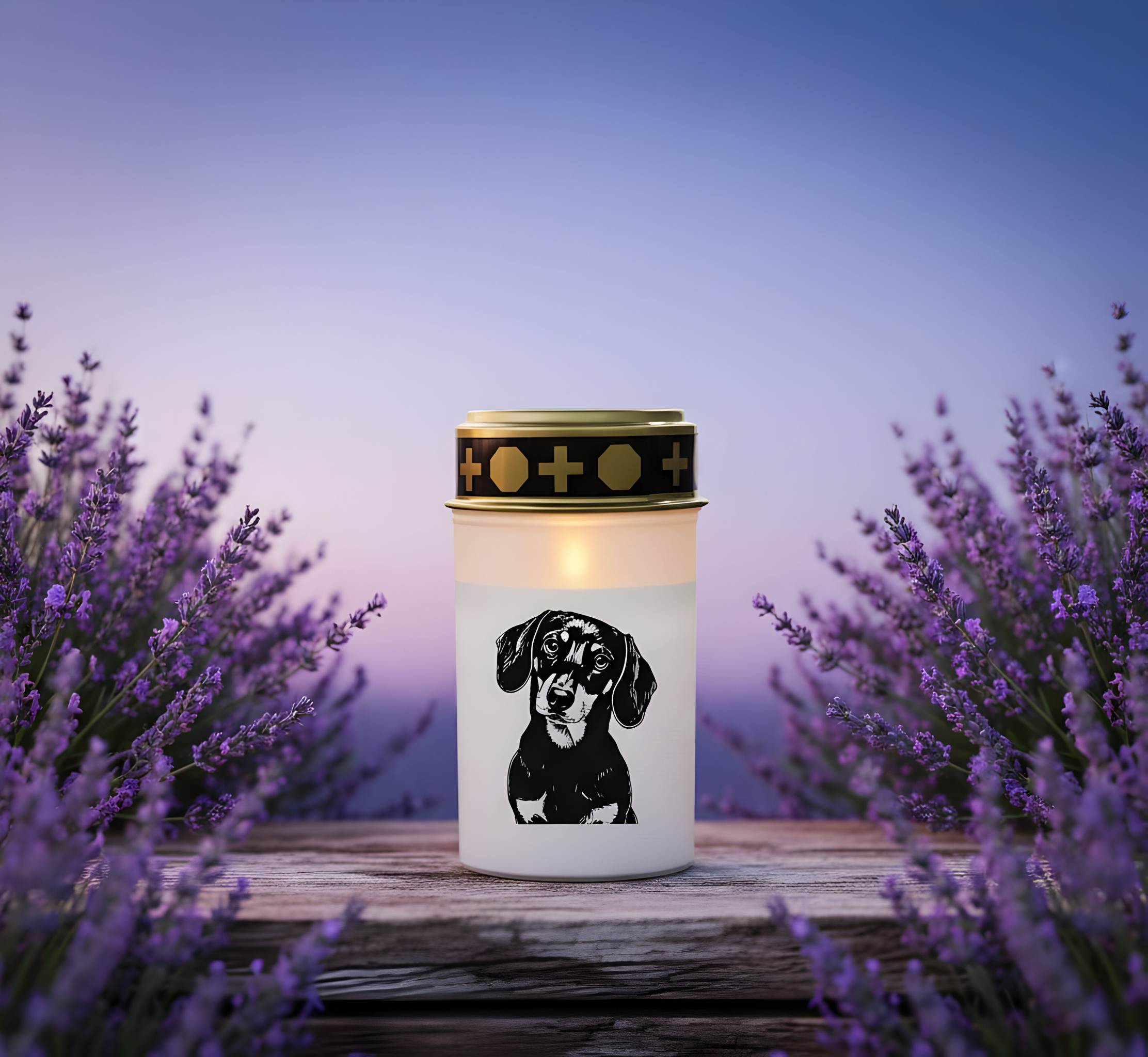 LED Grablicht Hund Grablicht LED mit 2 LR14 Batterien Grabschmuck Hund in Rot oder Weiß, verschiedene Motive zur Auswahl