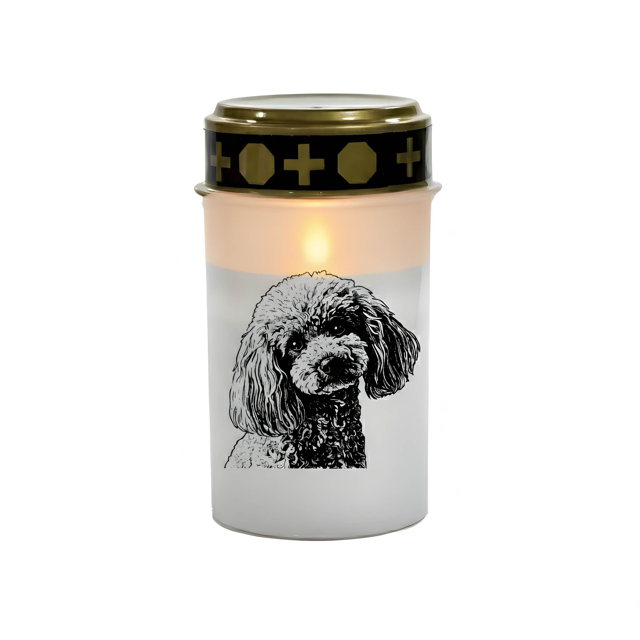 LED Grablicht Hund Grablicht LED mit 2 LR14 Batterien Grabschmuck Hund in Rot oder Weiß, verschiedene Motive zur Auswahl