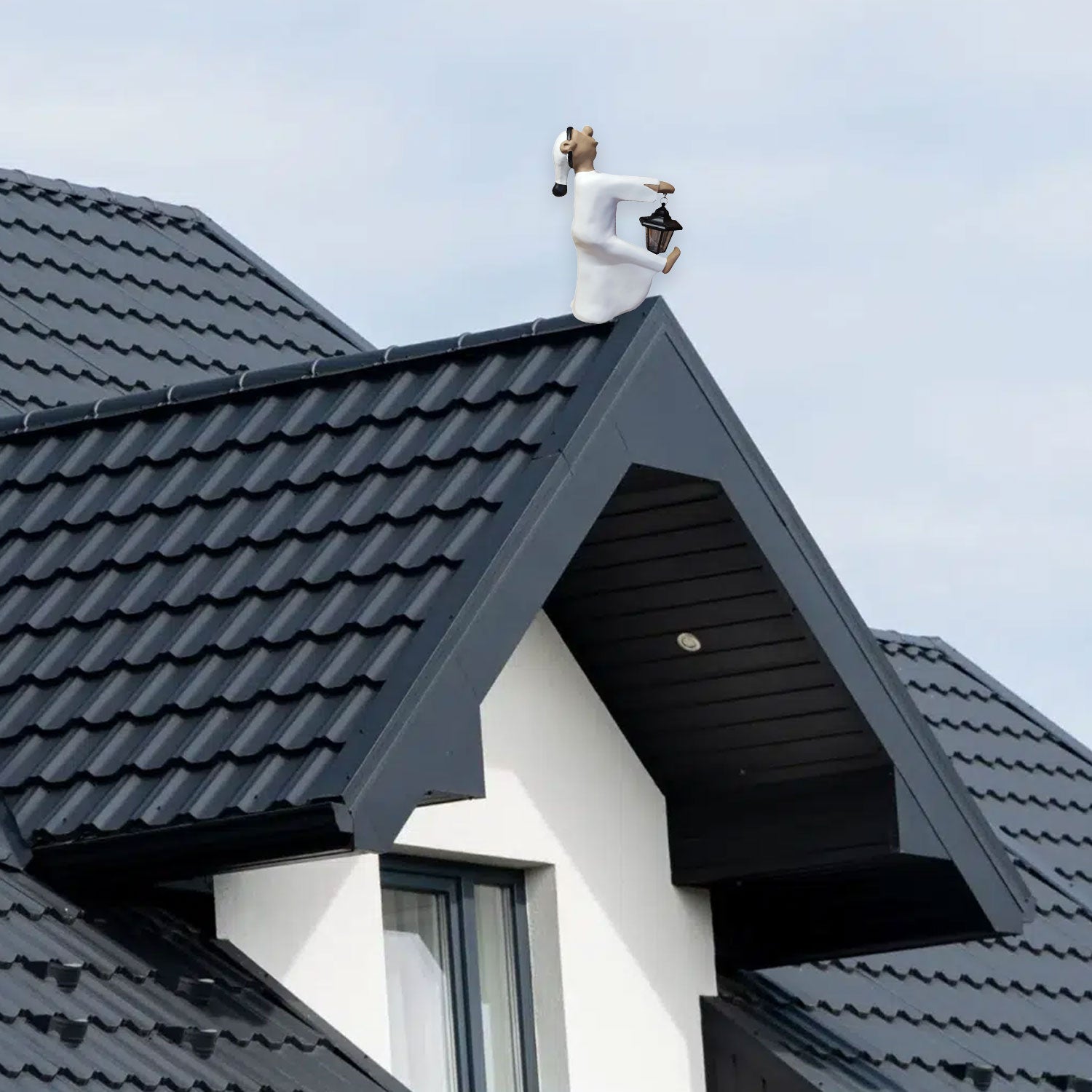 Schlafwandler Figur Fritz mit LED-Solarlaterne 52 cm Firstfigur Dachfiguren Dachschmuck Dachfigur