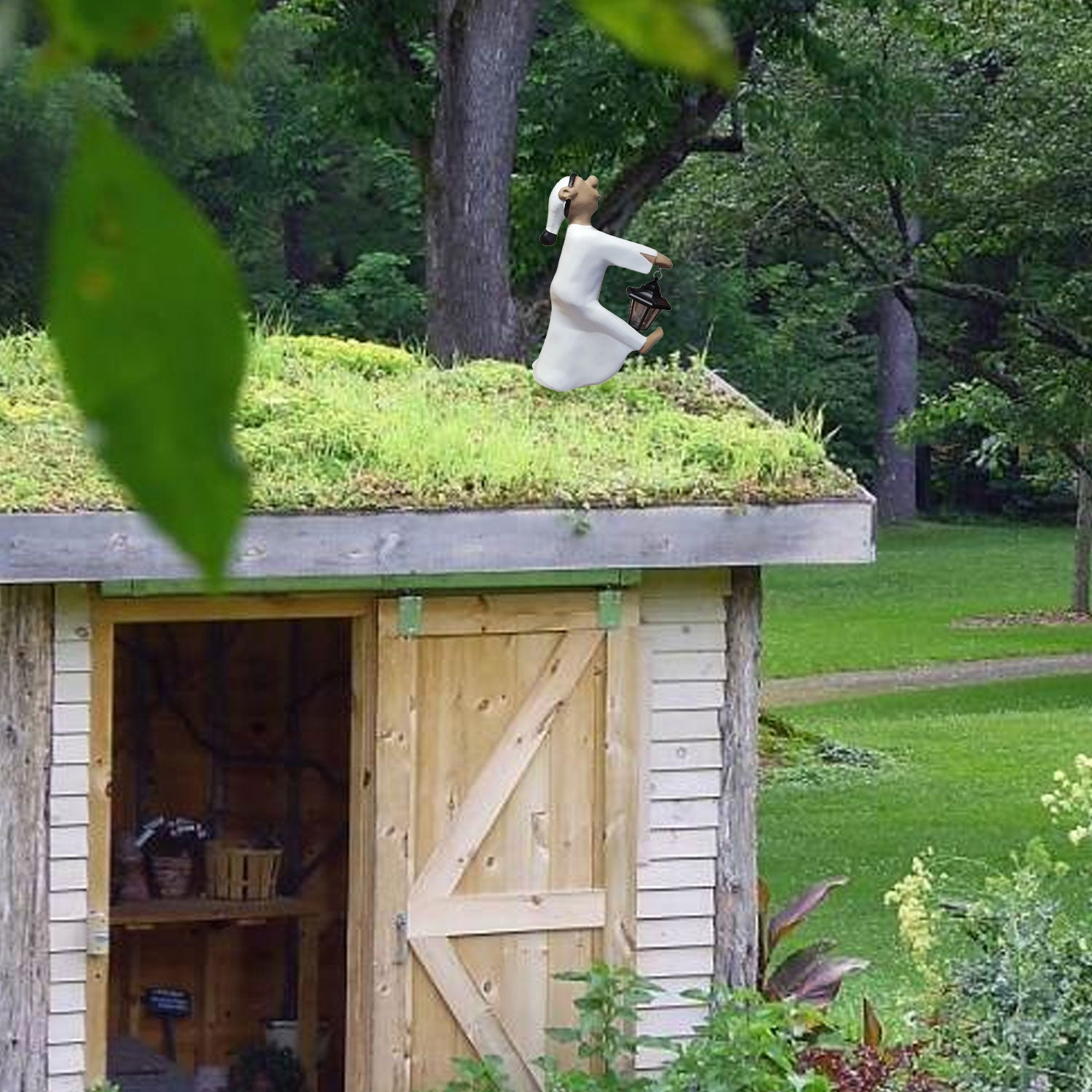 Schlafwandler Figur Fritz mit LED-Solarlaterne 52 cm Firstfigur Dachfiguren Dachschmuck Dachfigur