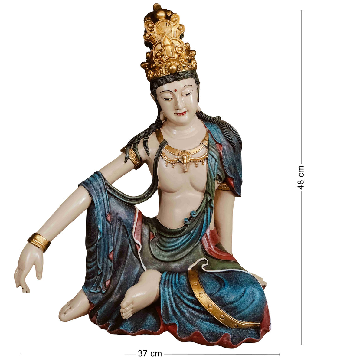Buddha Figur sitzend groß mit Krone handbemalt aus Polyresin wetterbeständige Buddha Statue für Garten Terrasse Balkon und Wohnzimmer