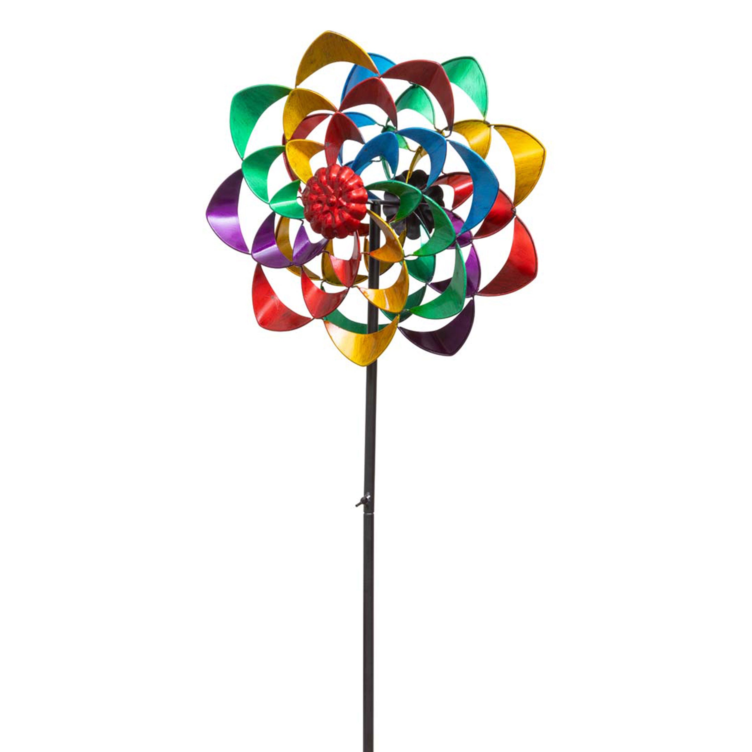 Kinetic Art Rainbow Flower Duett Metall Windrad Windspiel Metall Garten Windrad stehend