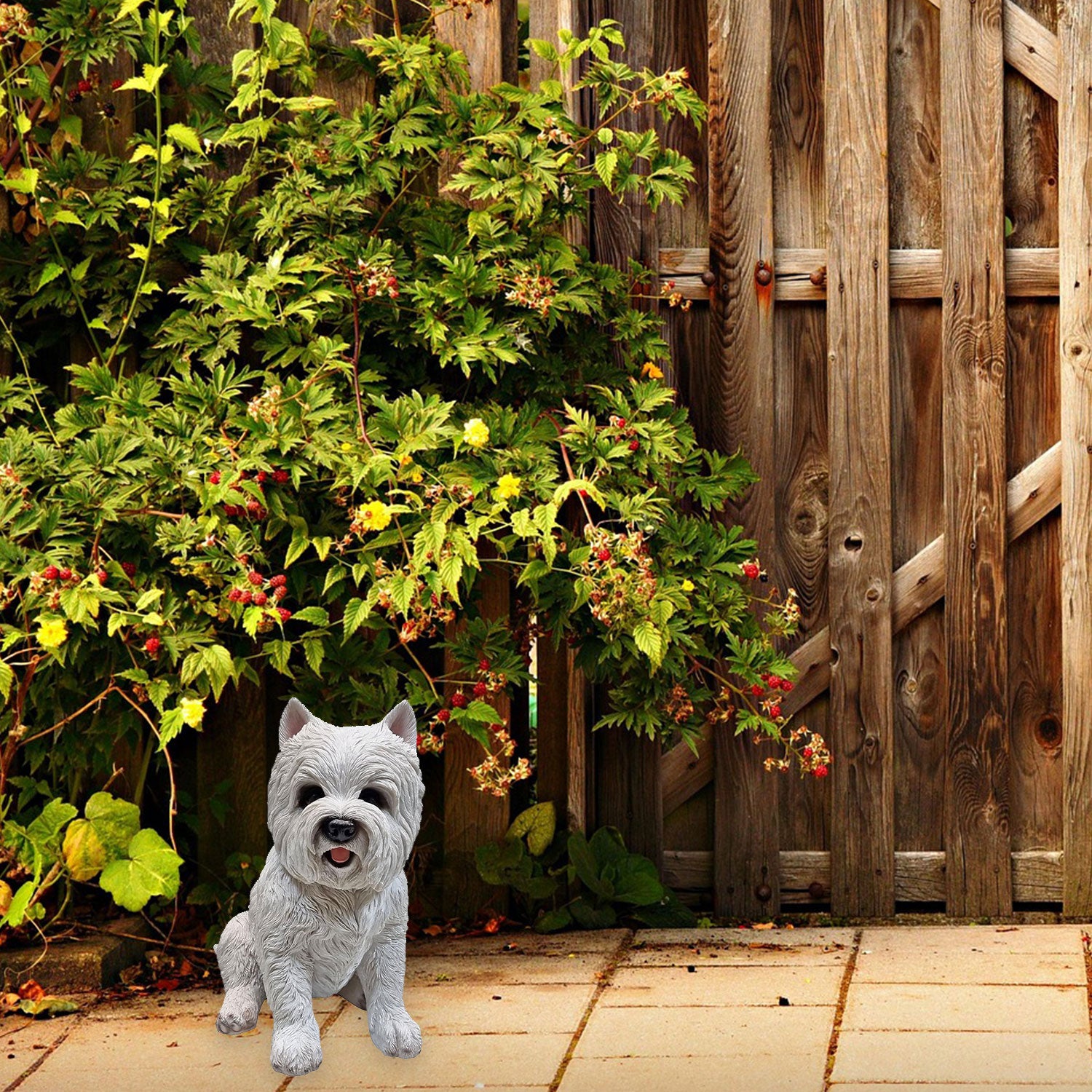 Dekofigur West Highland Terrier weiß sitzend Gartenfigur Tierfigur