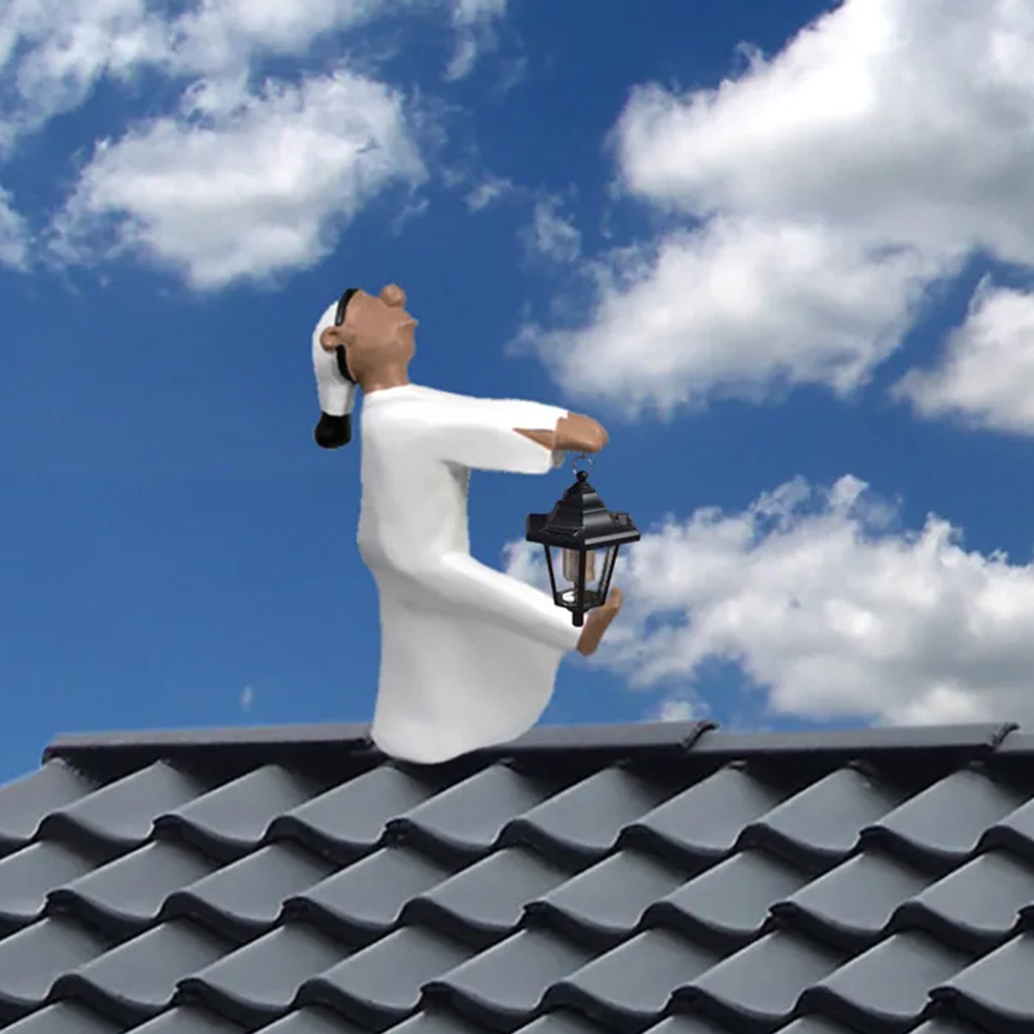 Schlafwandler Figur Fritz mit LED-Solarlaterne 52 cm Firstfigur Dachfiguren Dachschmuck Dachfigur