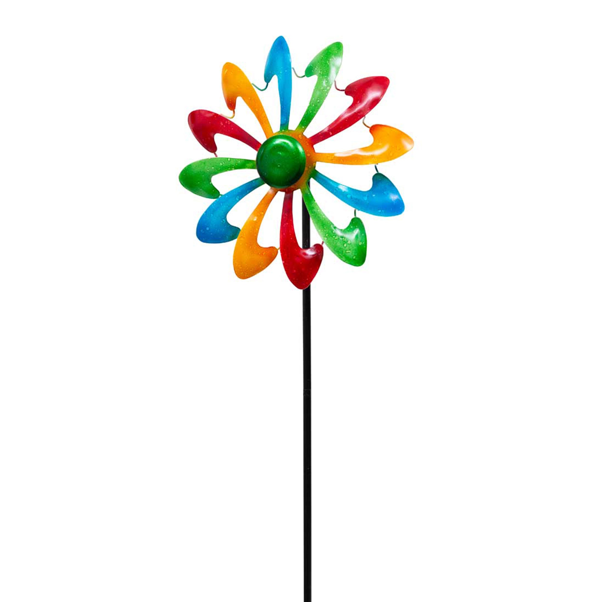 Kinetic Art Single Windmill - Multi-Color Metall Windrad Windspiel Metall Garten Windrad stehend