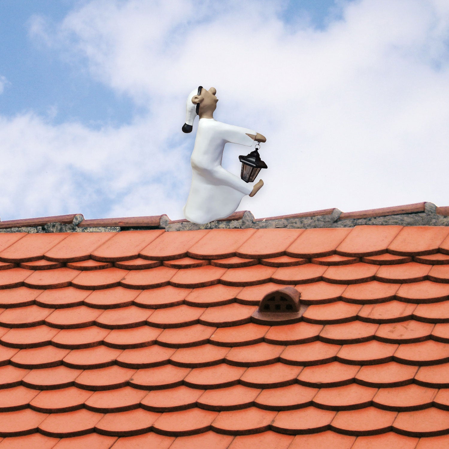 Schlafwandler Figur Fritz mit LED-Solarlaterne 52 cm Firstfigur Dachfiguren Dachschmuck Dachfigur