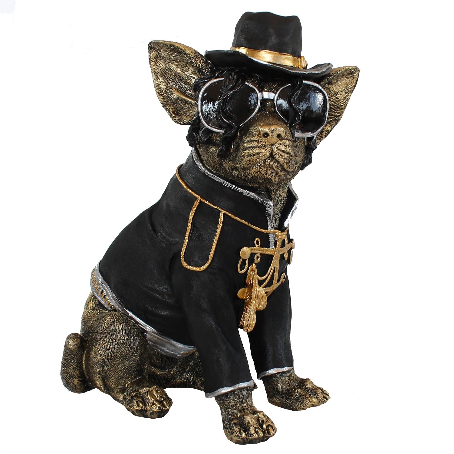 Hundefigur "King of Paws" Verrückte Hunde Deko handbemalt Hunde Skulptur kultiger Hund mit Hut und Sonnenbrille