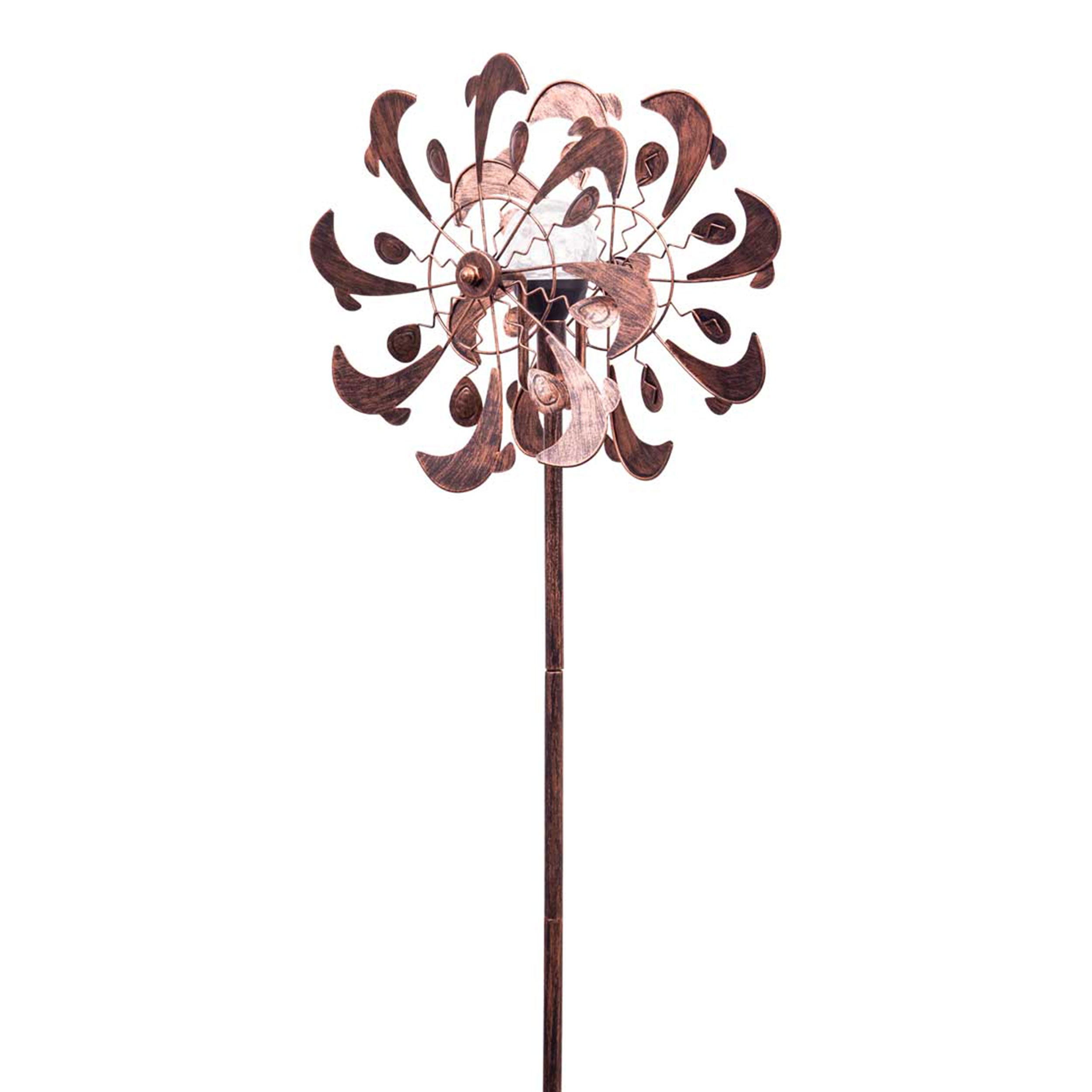 Kinetic Art Copper Dolphins Duett - Solar LED Metall Windrad Windspiel Metall Garten Windrad stehend