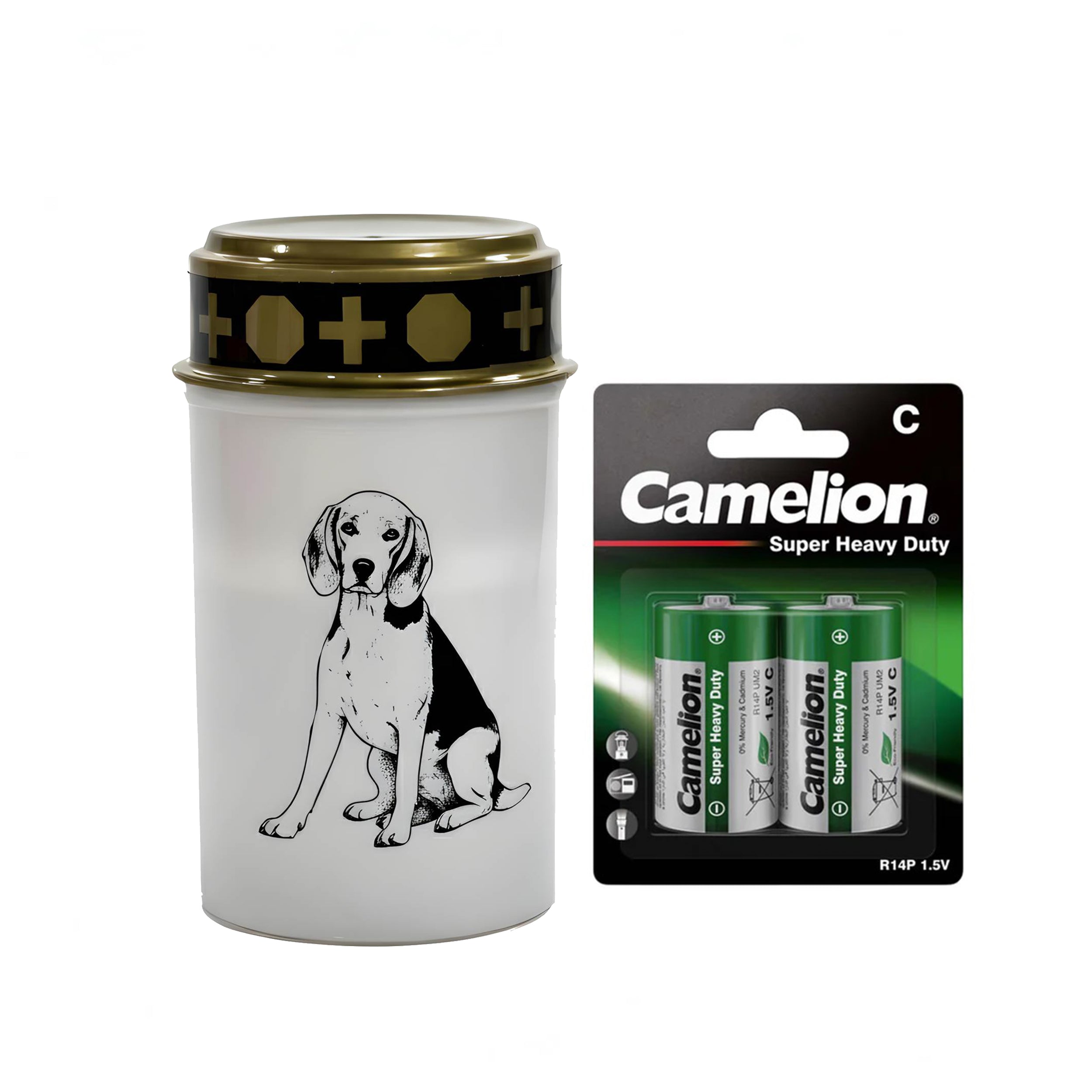 LED Grablicht Hund Grablicht LED mit 2 LR14 Batterien Grabschmuck Hund in Rot oder Weiß, verschiedene Motive zur Auswahl