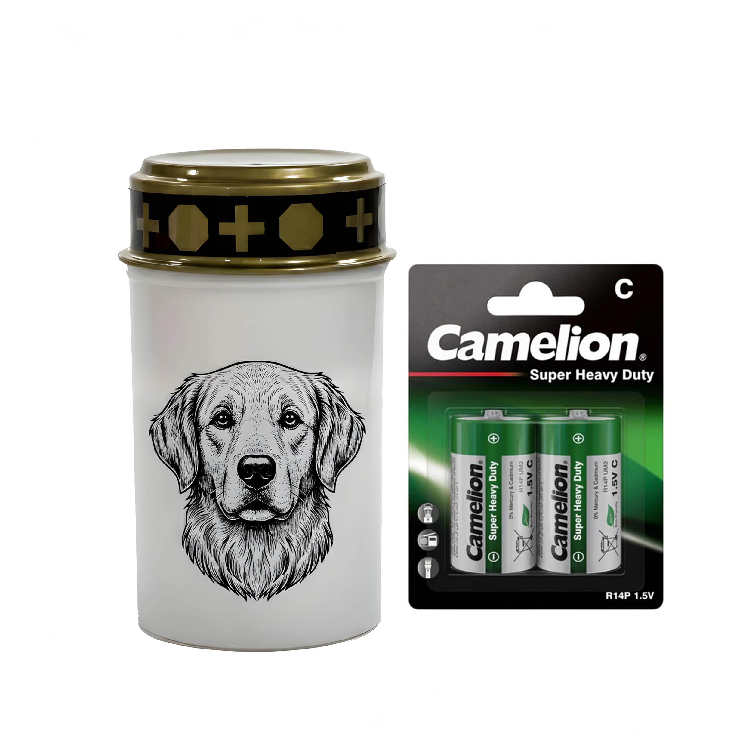 LED Grablicht Hund Grablicht LED mit 2 LR14 Batterien Grabschmuck Hund in Rot oder Weiß, verschiedene Motive zur Auswahl