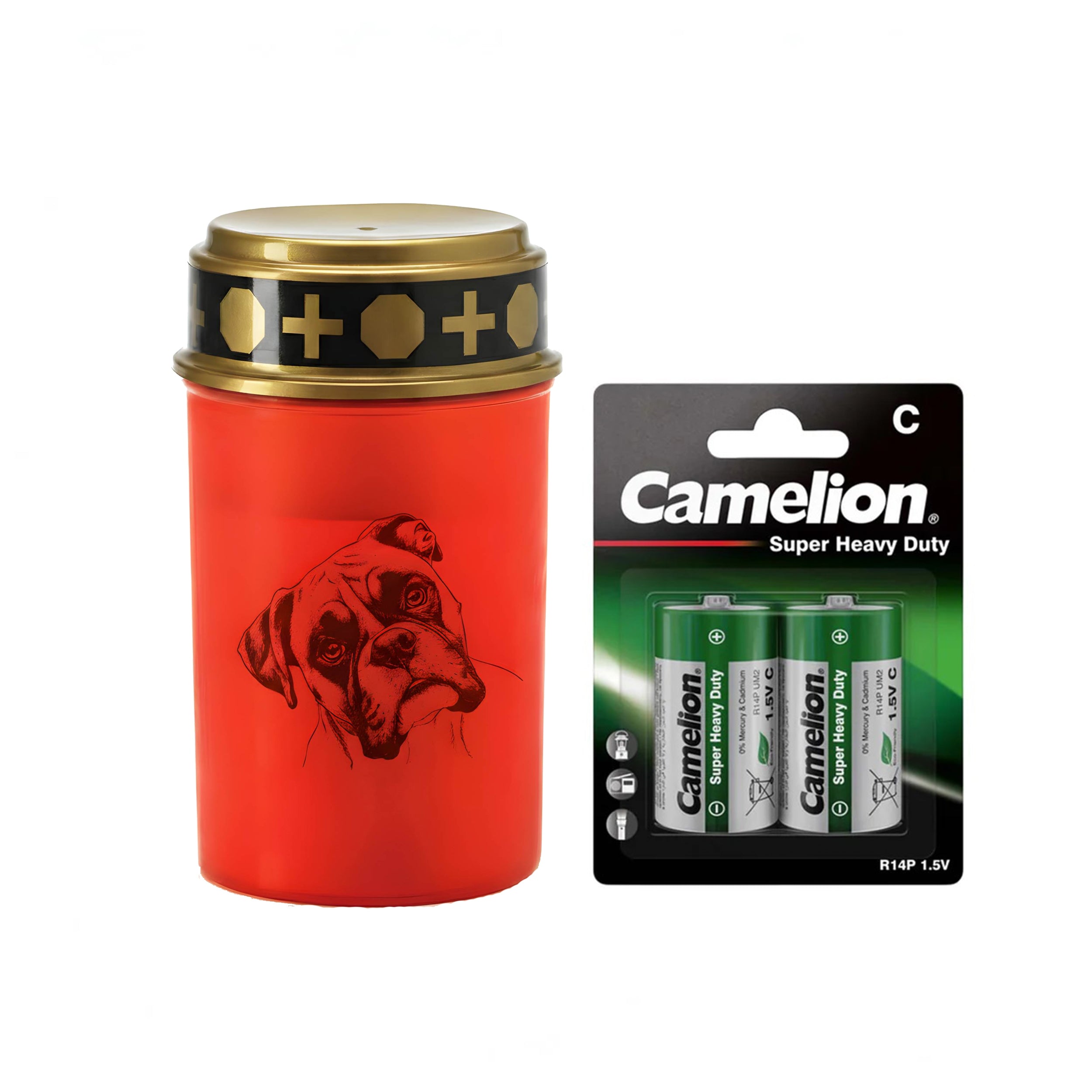 LED Grablicht Hund Grablicht LED mit 2 LR14 Batterien Grabschmuck Hund in Rot oder Weiß, verschiedene Motive zur Auswahl