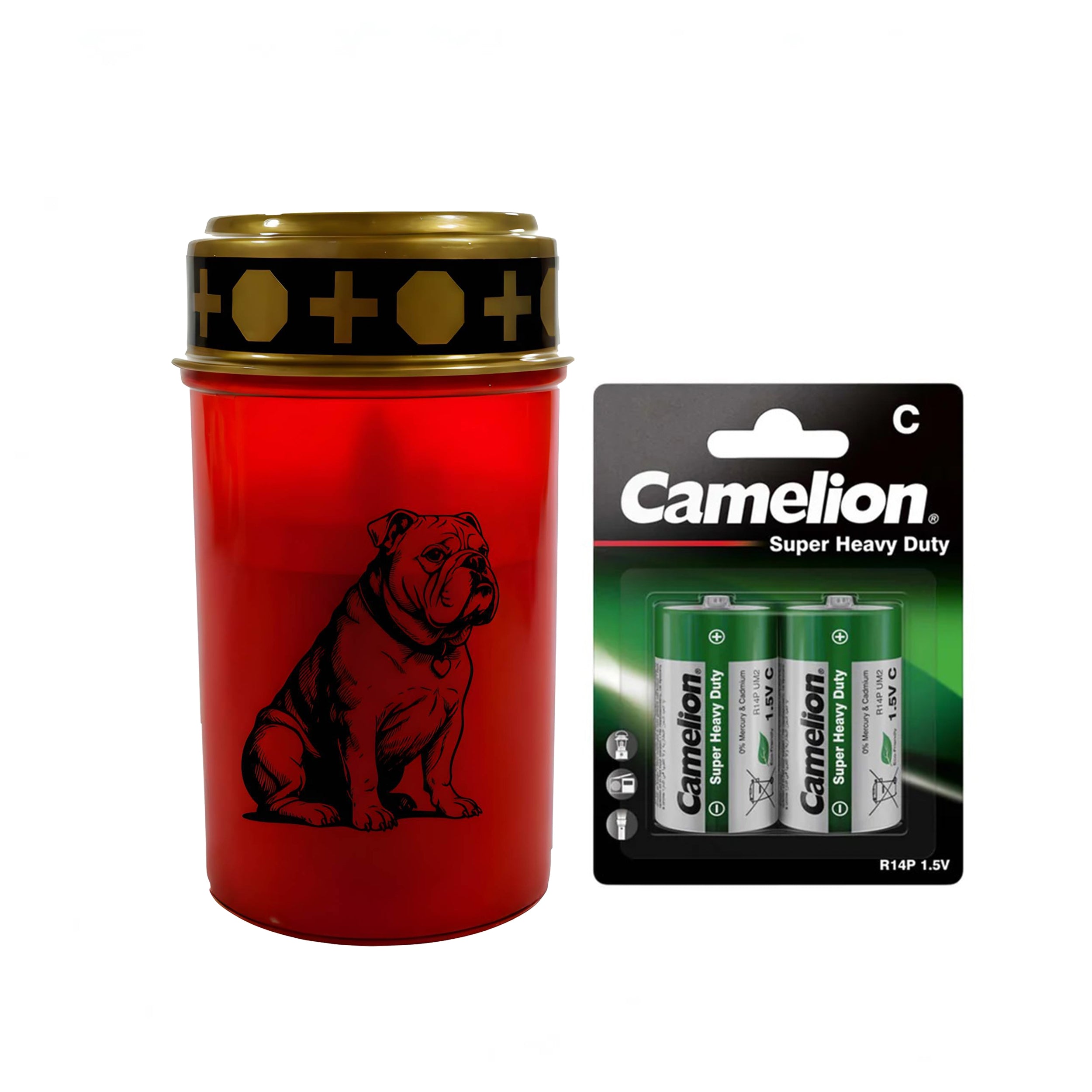 LED Grablicht Hund Grablicht LED mit 2 LR14 Batterien Grabschmuck Hund in Rot oder Weiß, verschiedene Motive zur Auswahl