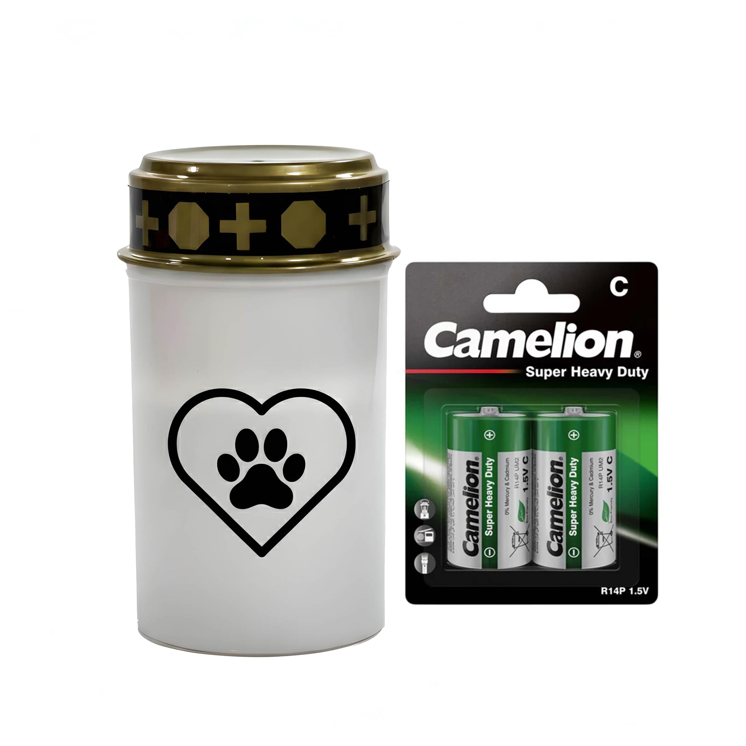 LED Grablicht Hund Grablicht LED mit 2 LR14 Batterien Grabschmuck Hund in Rot oder Weiß, verschiedene Motive zur Auswahl