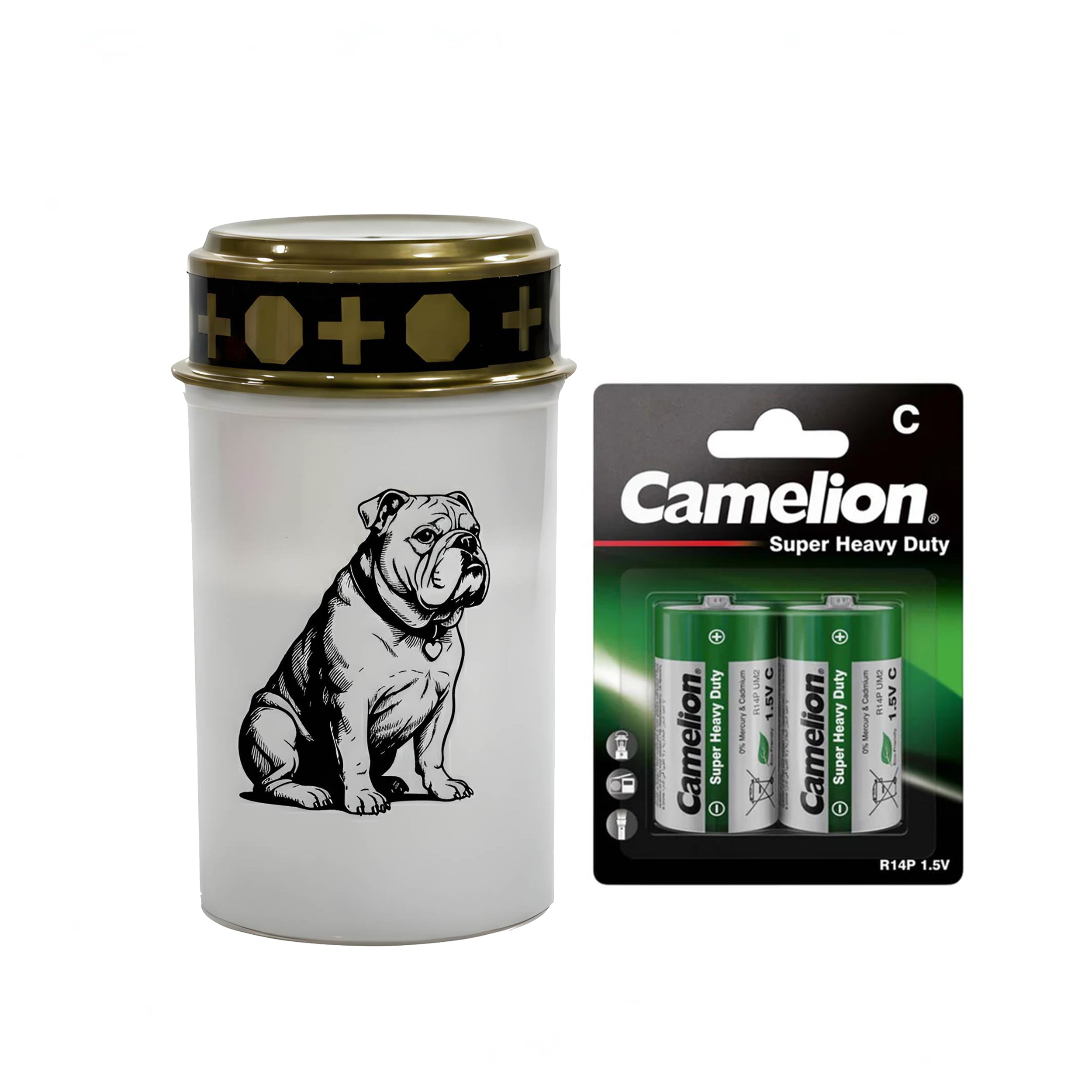 LED Grablicht Hund Grablicht LED mit 2 LR14 Batterien Grabschmuck Hund in Rot oder Weiß, verschiedene Motive zur Auswahl