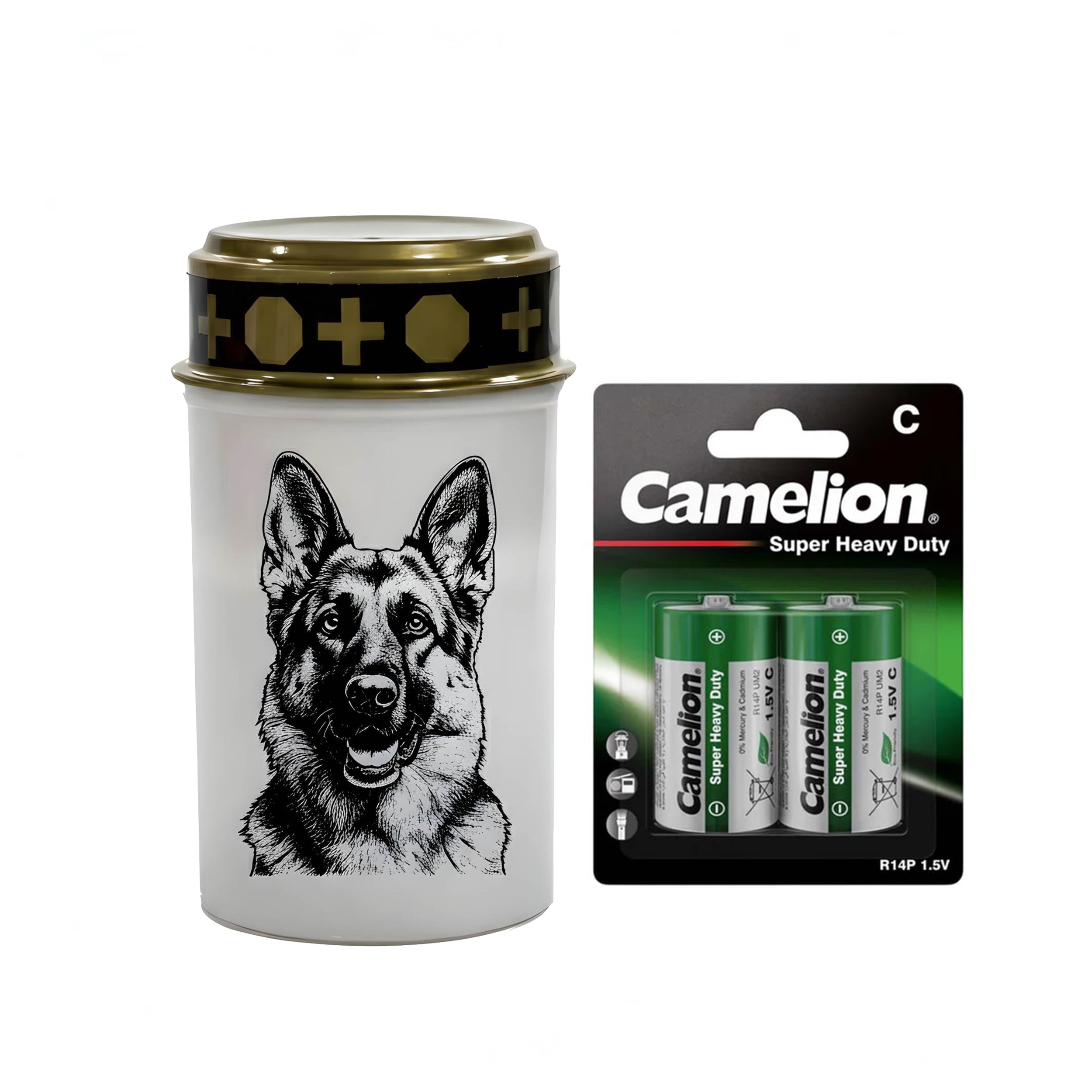 LED Grablicht Hund Grablicht LED mit 2 LR14 Batterien Grabschmuck Hund in Rot oder Weiß, verschiedene Motive zur Auswahl