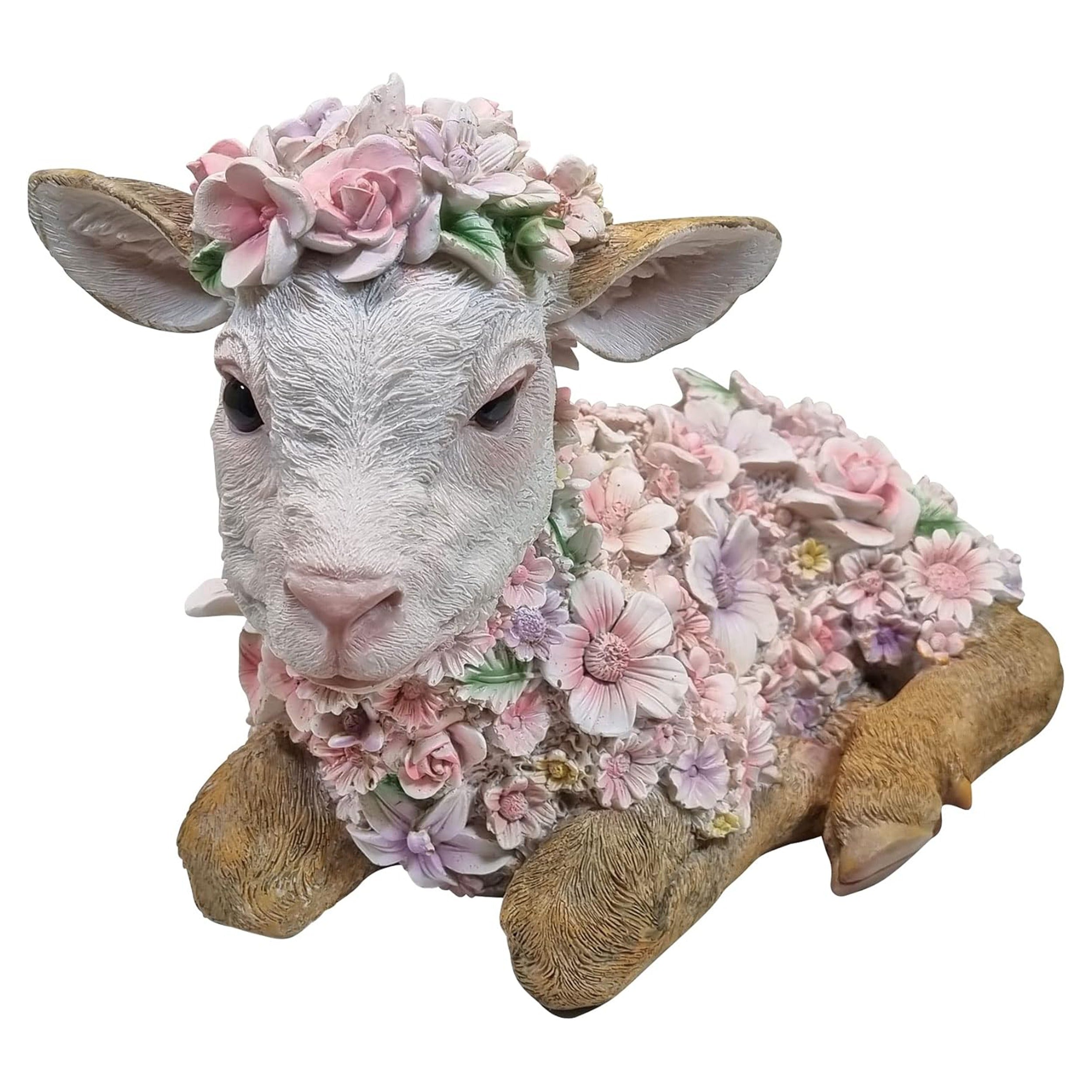 Dekofigur Ziege mit Blumen wetterfest handbemalt