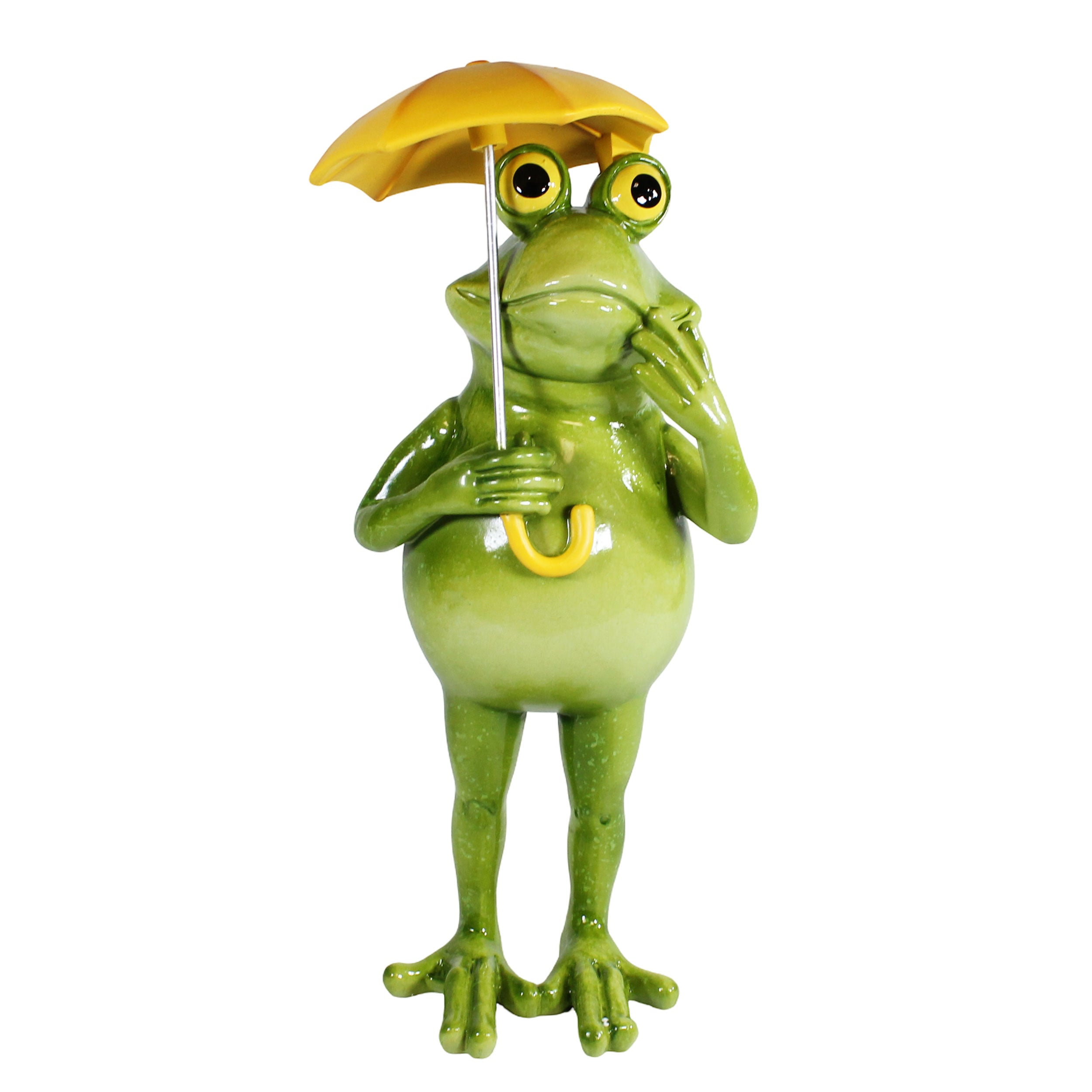 Gartenfigur Frosch mit Regenschirm – handbemalte witzige Deko-Frosch Figur für Garten & Balkon, wetterfest, 40 cm
