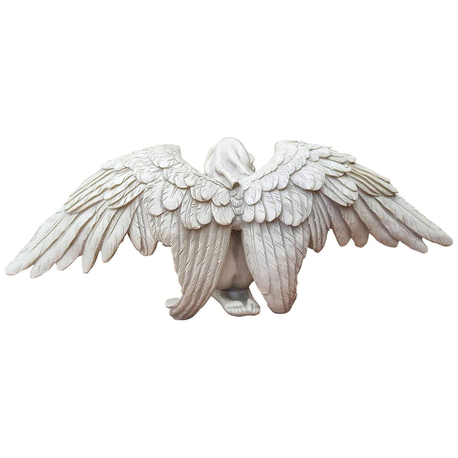 Engelfigur wetterfest kniend Creme ca. 36 cm Flügel Dekofigur