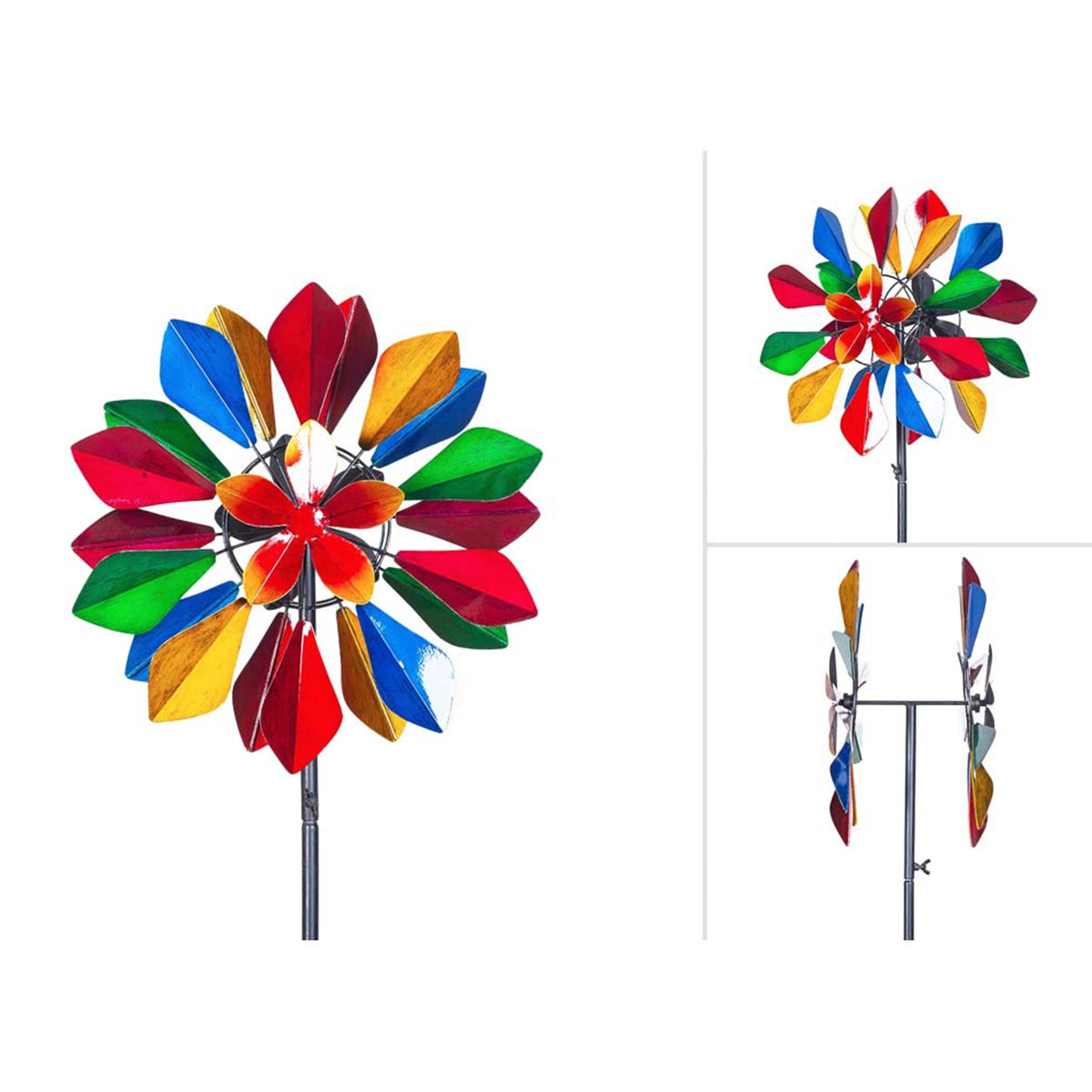 Kinetic Art Multi-colored Flower Duett Metall Windrad Windspiel Doppel Windrad Gartendeko