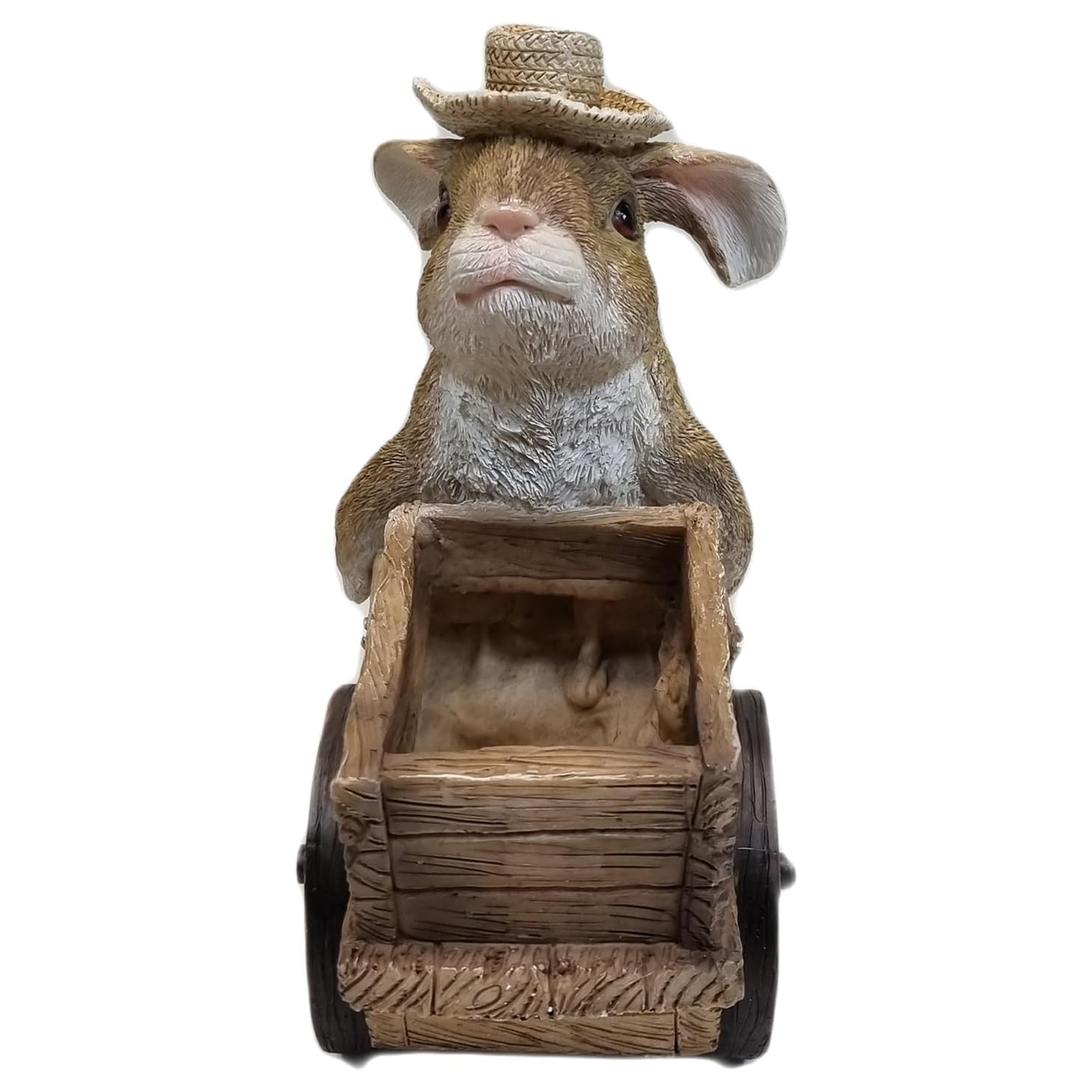 Dekofigur Hase mit Schubkarre für Garten | Pflanztopf Figur