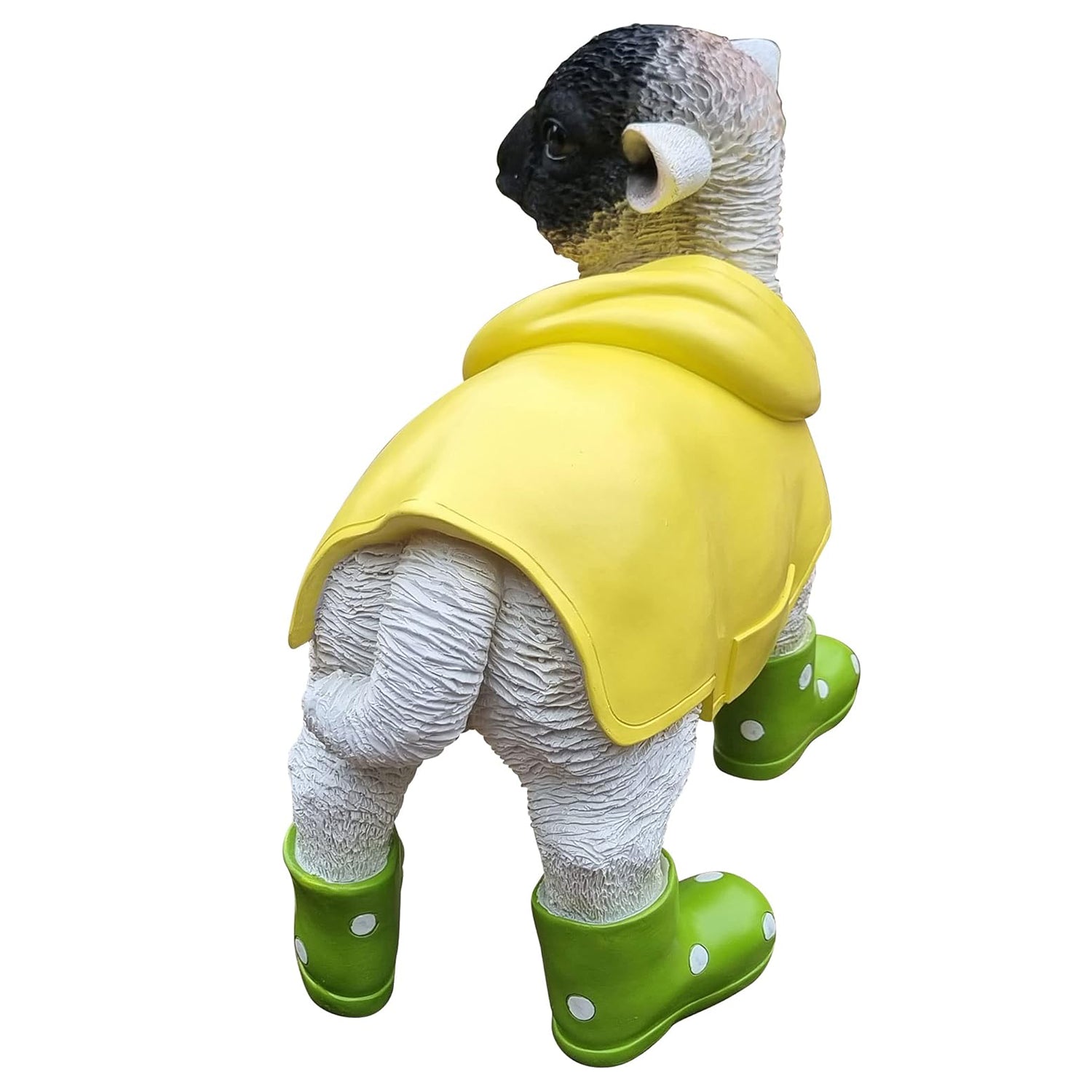 Deko Lamm mit grünen Gummistiefel und Mantel lustige Tierfigur Schaf Gartendeko
