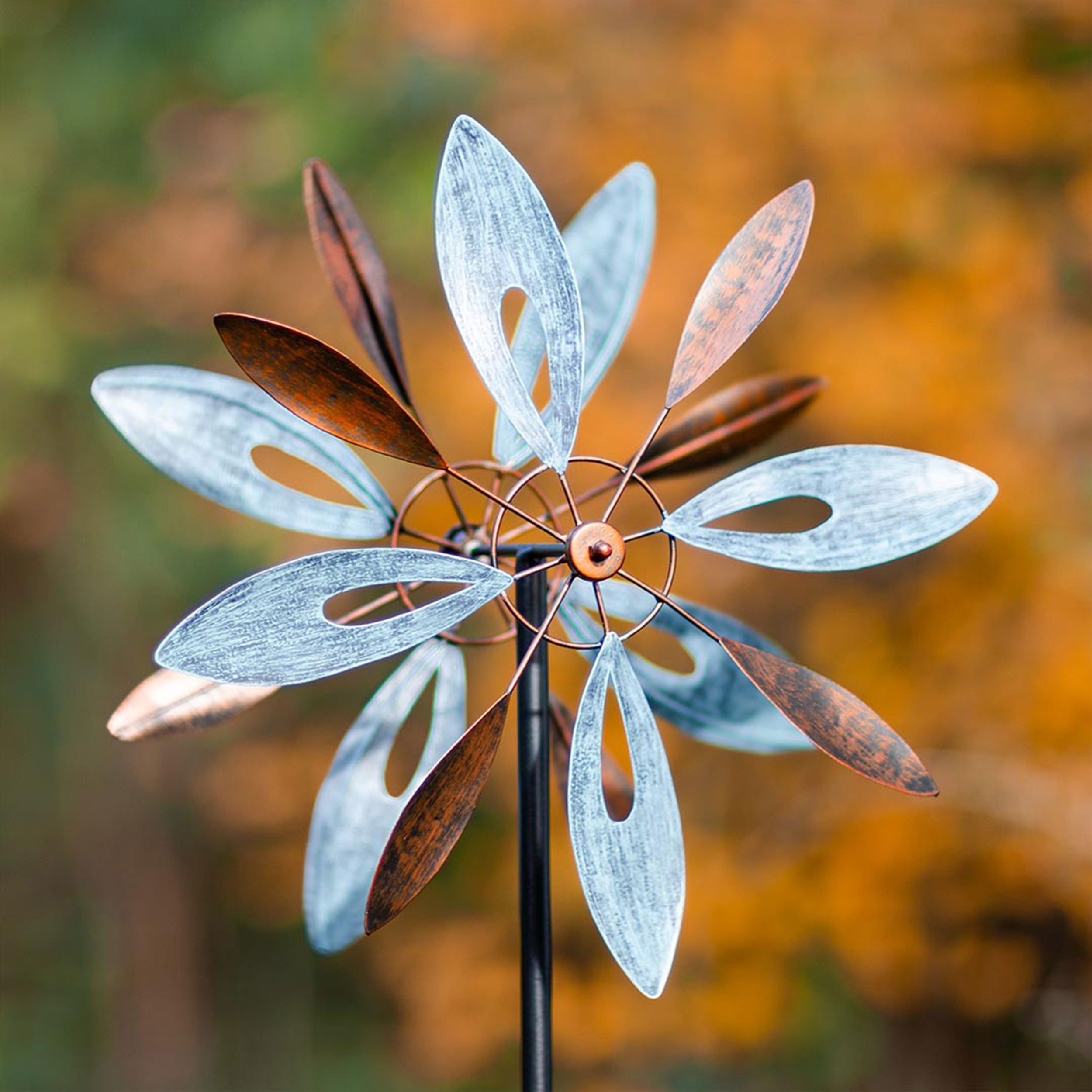Kinetic Art Copper Flower Duett Metall Windrad Windspiel Metall Garten Windrad stehend