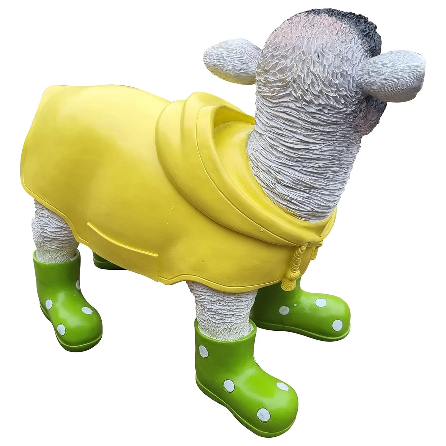 Deko Lamm mit grünen Gummistiefel und Mantel lustige Tierfigur Schaf Gartendeko
