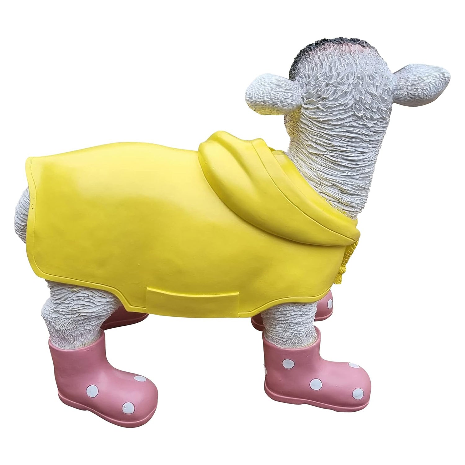 Deko Lamm mit rosa Gummistiefel und Mantel lustige Tierfigur Schaf Gartendeko