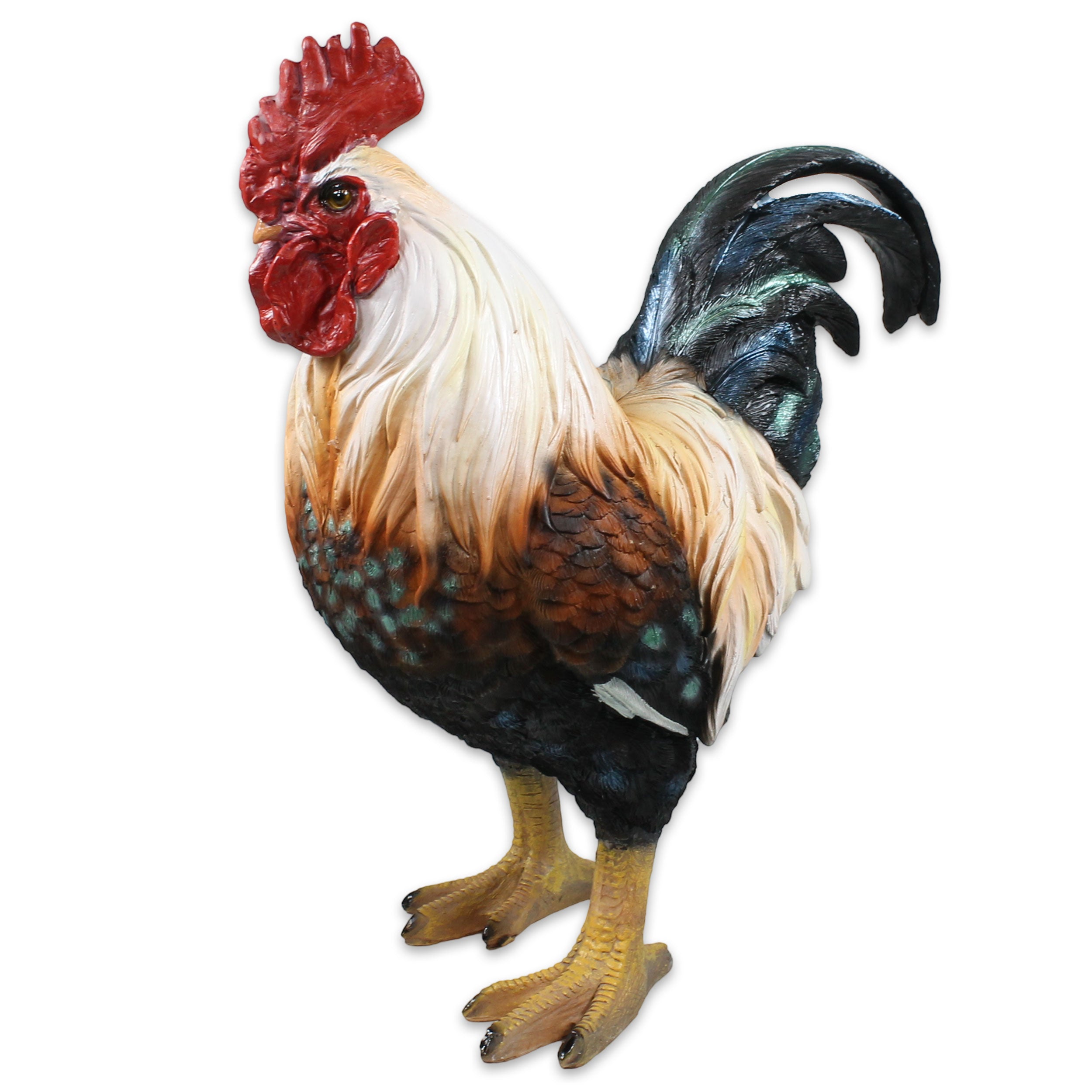 Hahn Figur für Garten 35 cm – wetterfester Deko Hahn aus Polyresin – detailreiche Gartendeko im Landhausstil