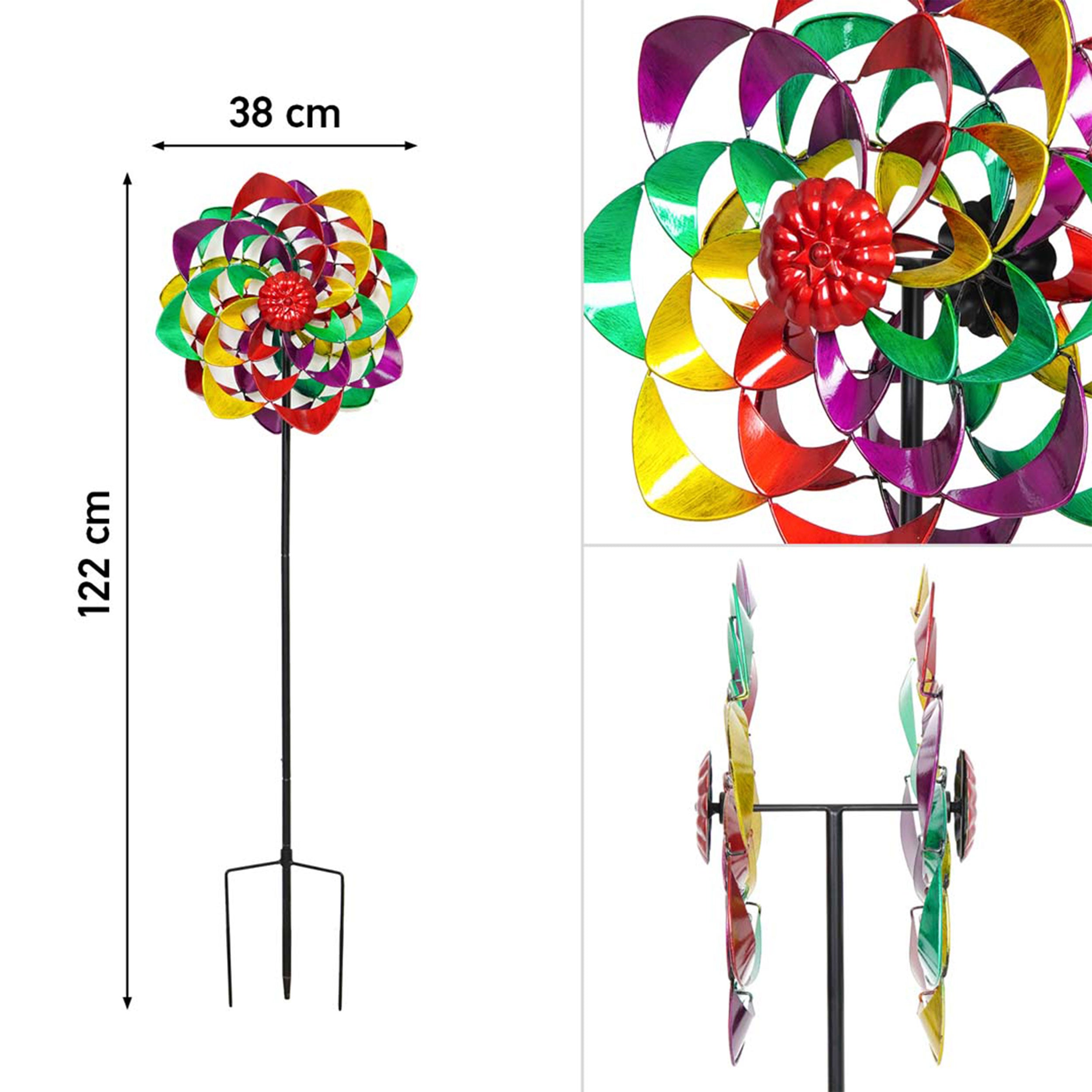 Kinetic Art Rainbow Flower Duett Metall Windrad Windspiel Metall Garten Windrad stehend