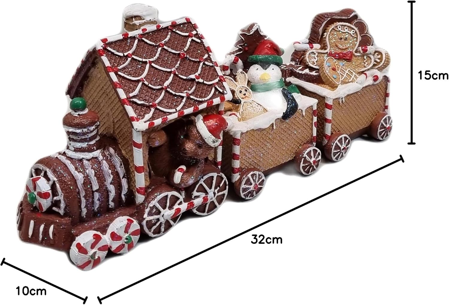Dekofigur Weihnachtszug Lebkuchen – handbemalte Weihnachtsdeko aus Polyresin, 32×10×15 cm, klassische Lebkuchen Deko Weihnachten für Tisch & Regal