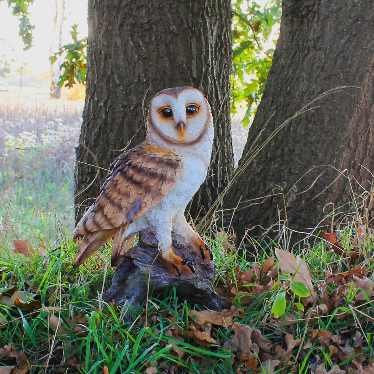 Eulen Eulenfigur Uhu auf Baumstamm Tierfigur Gartenfigur Dekofigur